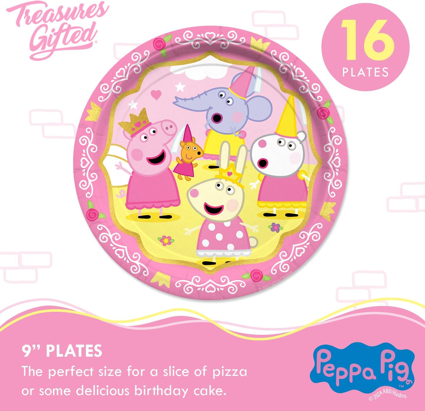 Treasures Gifted Princess Peppa Pig Birthday Party Supplies - Serves 16 Guests - Officially Licensed Party Supplies Deluxe Set - Plates, Cups, Napkins, Table Cover
