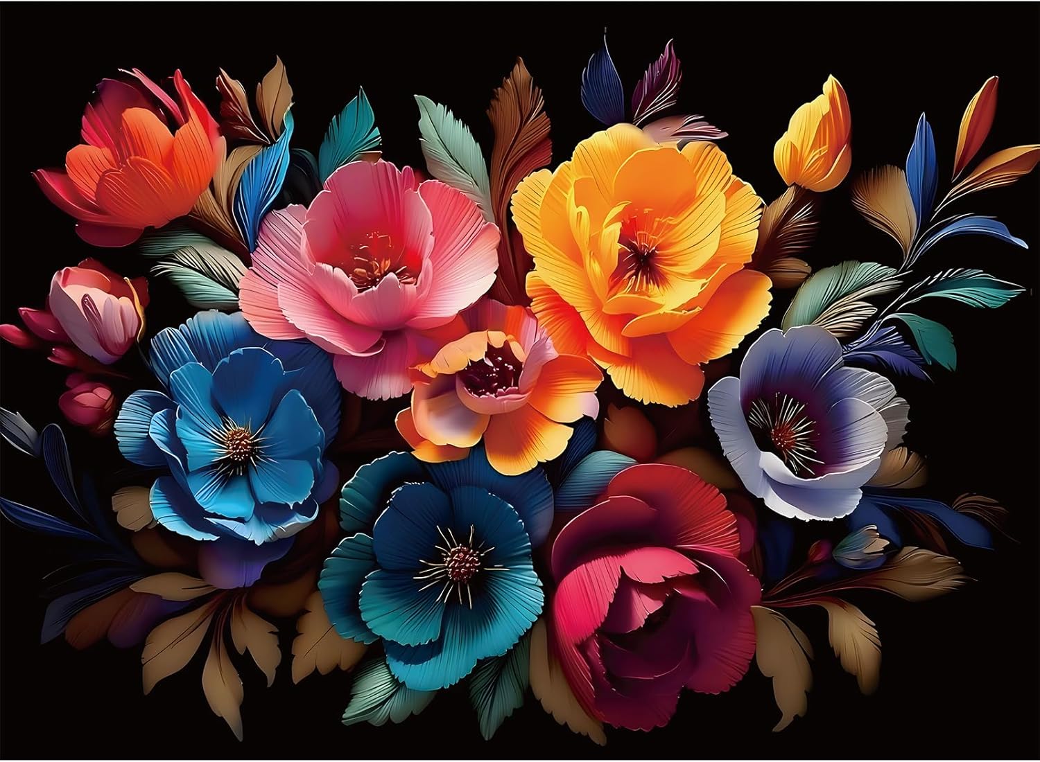Puzzles for Adults 500 Pieces, Flowers Puzzle Jigsaw Puzzles 500 Pieces - Midnight Bloom, Impossible Puzzle for Home Decor, Finished Size 20.47 * 14.96”, with 1:1 Poster, Letter on The Back
