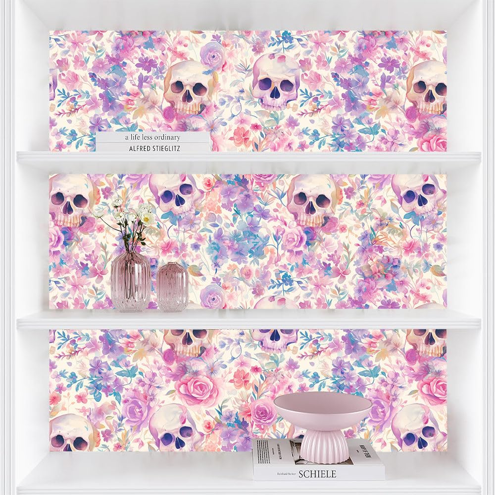 Papel pintado autoadhesivo Flores modernas y coloridasCalavera colorida Papel tapiz adhesivo papel de contacto papel de pared papel de pared fácil de despegar para mesita de noche cajón gabinete inq