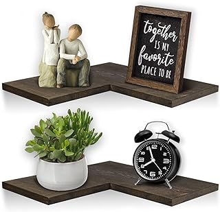 AoceanGo Corner Wall Shelves Set of 2 Rustic Wooden Corner Floating Shelf Wall M - Compare price