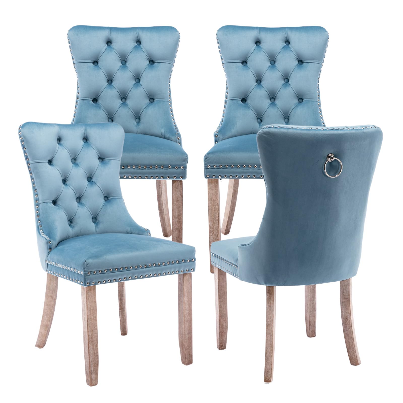 SoarTalent Velvet Upholstered Dining Chairs Set of 4, Modern Style Kitchen Side Chairs with Nailhead Trim and Wood Legs,Metal Pulling Ring for Dining