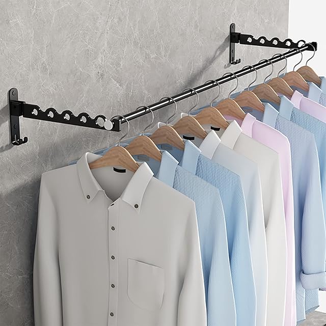 Clothes Drying Rack Wall Mounted Laundry Clothing Folding Racks,Wall Mount Space Saving Retractable Rod,Small Invisible Foldable Hanger for Coat,Door Over Hanging Dryer,Collapsible Dry Rod for coat