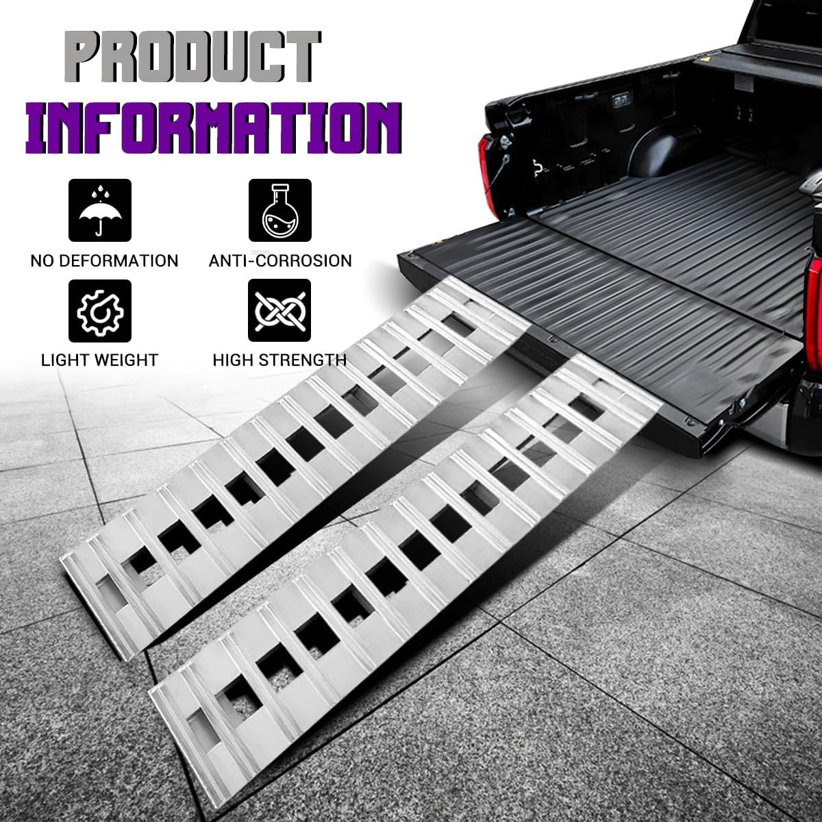 2pcs Aluminum Trailer Ramps, 6000lbs 72" x 15" Heavy-Duty Anti-Slip Truck Car Auto Trailer Ramps Universal Loading Ramp with Top Hook Attaching for Tractor, Car, ATV/UTV, Trucks