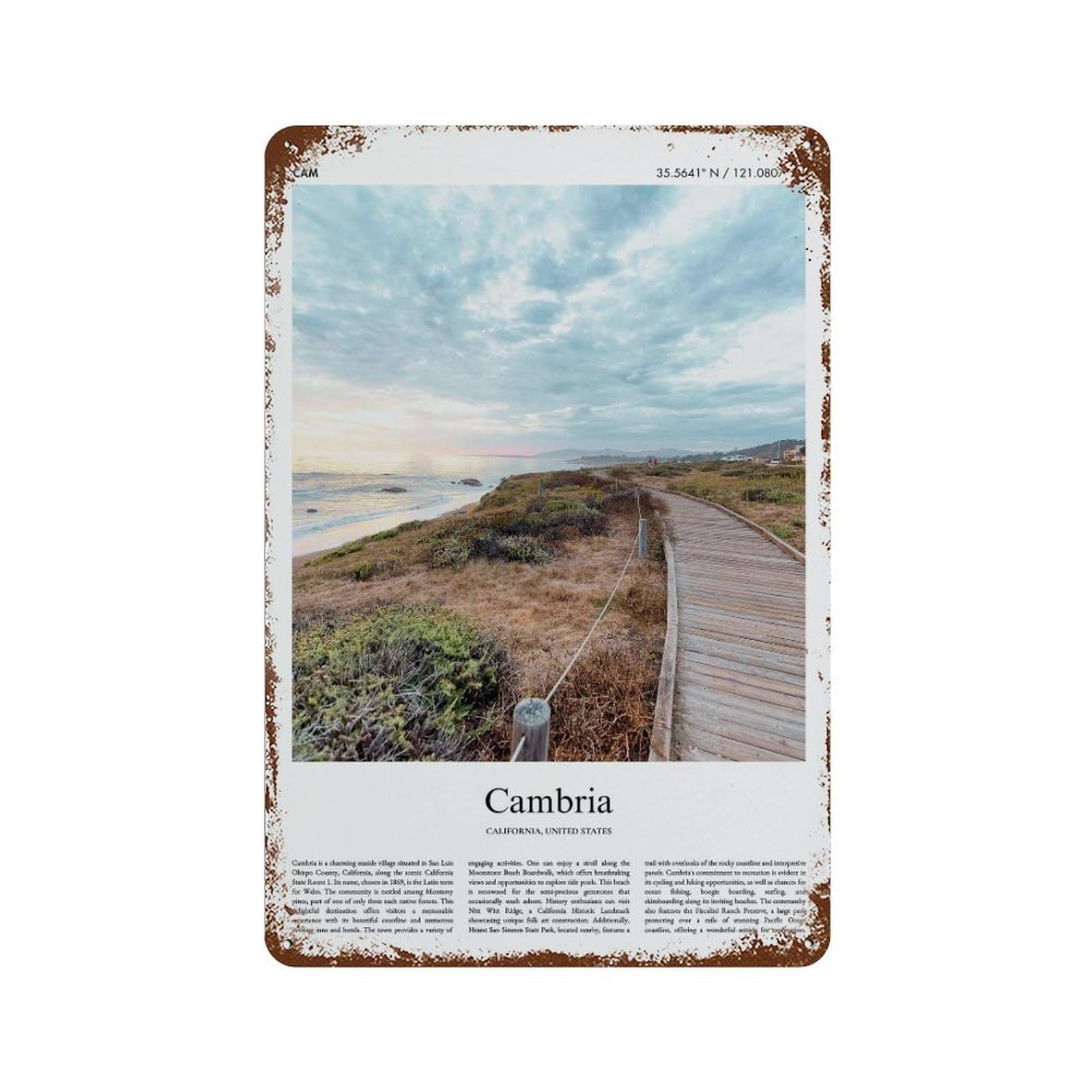 xiaoxiaoshen Cambria California, United States, USA City Scenery Wall Decor Art Metal Tin Poster Modern Home Decor Art Home Bar Shop Decorations Vintage Sign 30x20cm