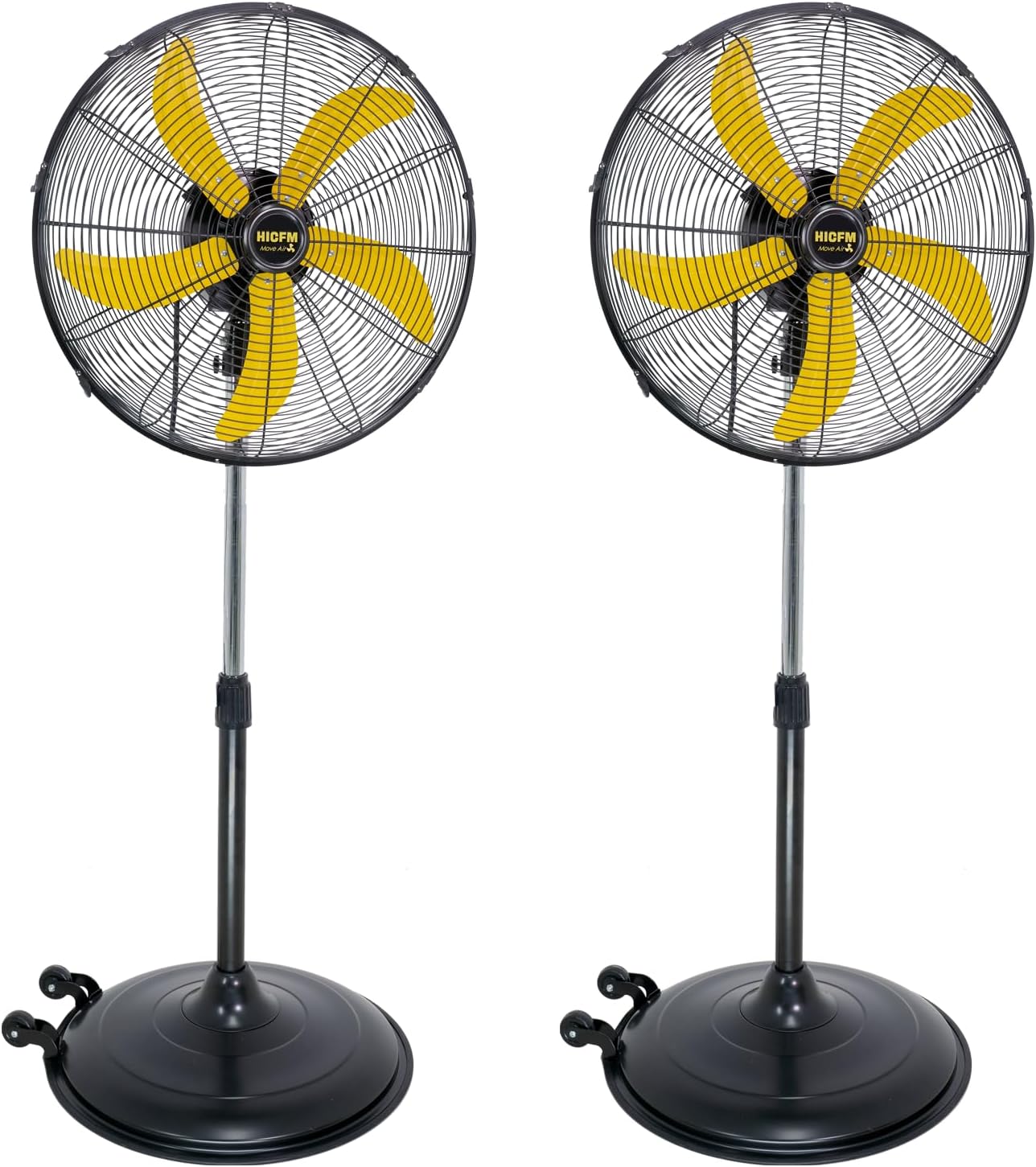 HiCFM 2 Pack 5000 CFM 20" High Velocity Pedestal Oscillating Fan with Powerful 1/5 Motor, 9ft Power Cord, Oscillation, Metal Body with Wheels for Garage, Commercial, Industrial - UL Safety Listed