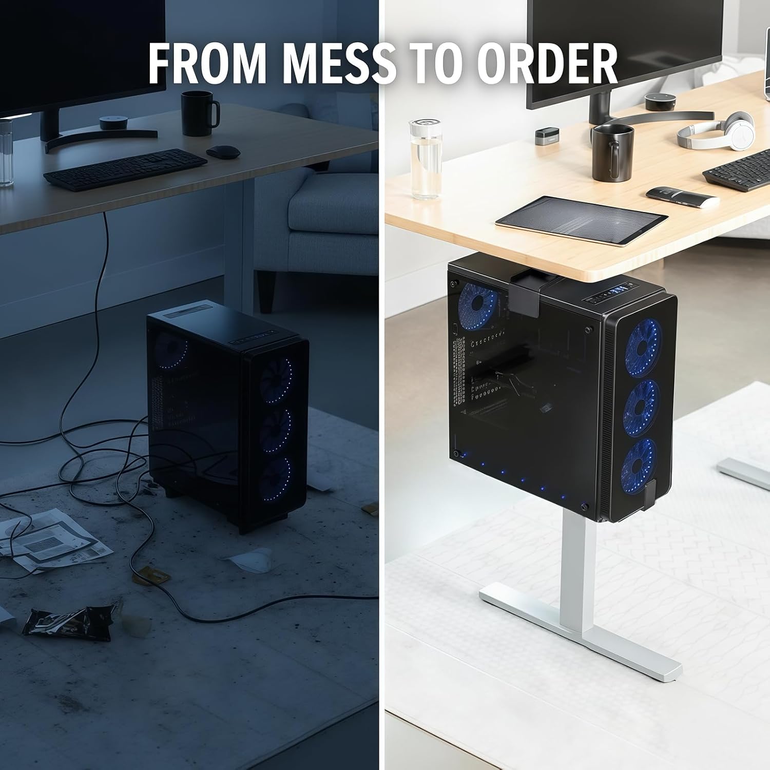 Under Desk Leg PC Mount,Adjustable Height and Width,CPU Holder Under Desk Table Beam PC Mount Bracket Computer Tower Wall and Under Counter Holder