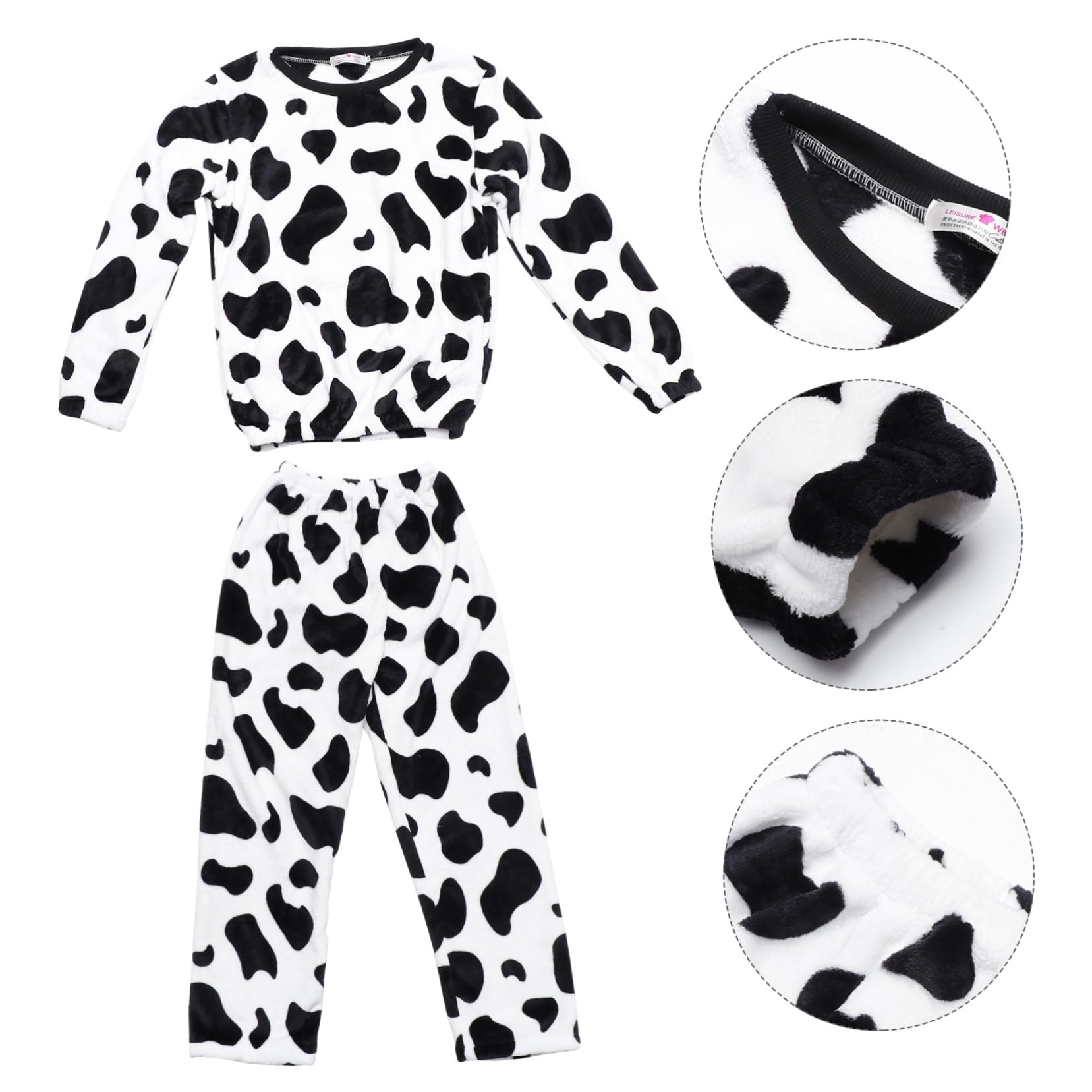 Uonlytech Pigiama Donna Invernale Set da Spesso e Confortevole Maniche Lunghe Caldo in Flanella Design Animale Mucca per Ragazze per Casa Autunno e Inverno