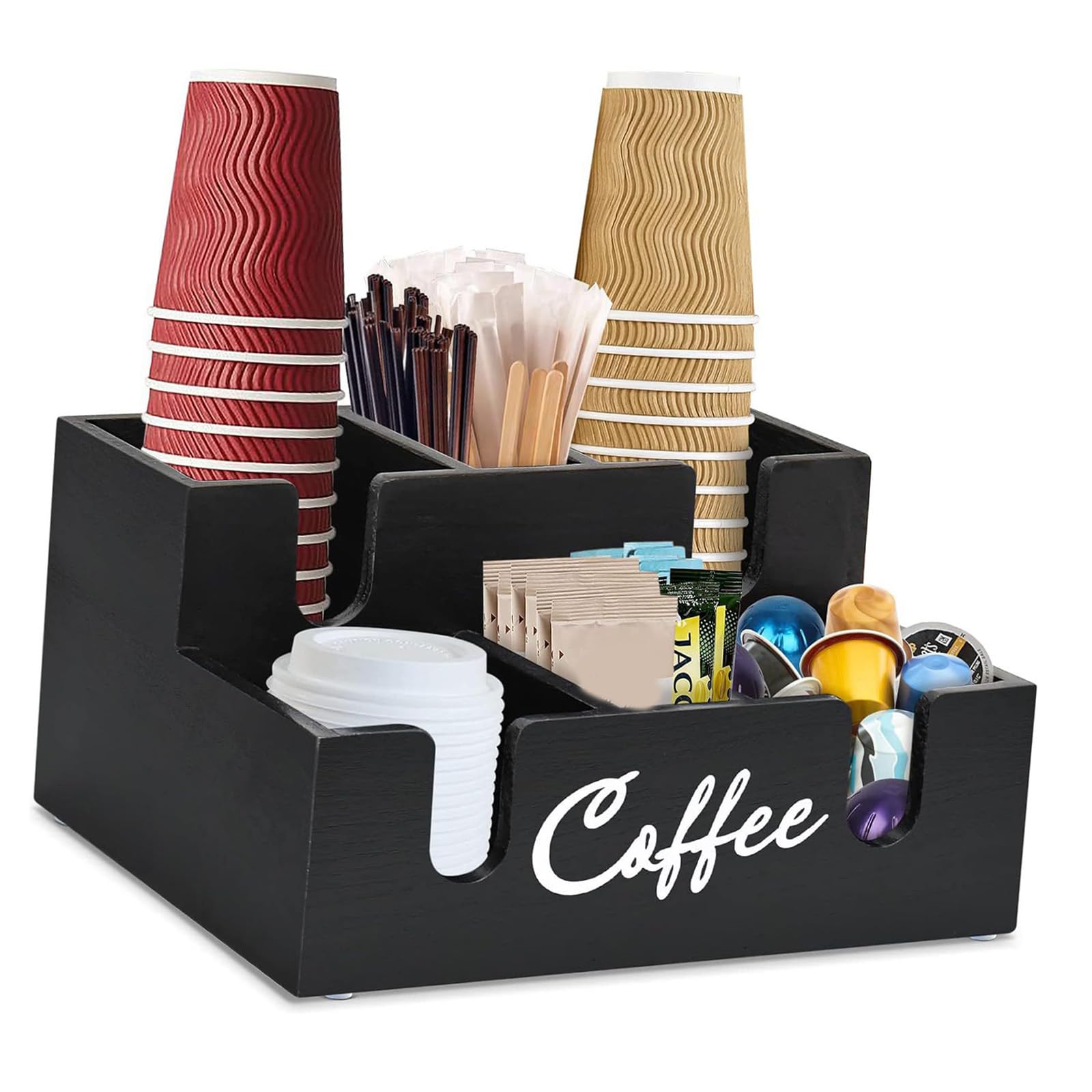 Woedpez Sturdy Wood Coffee Dispenser with Slanted Compartments for and Go Convenience Stylish Coffee Storage