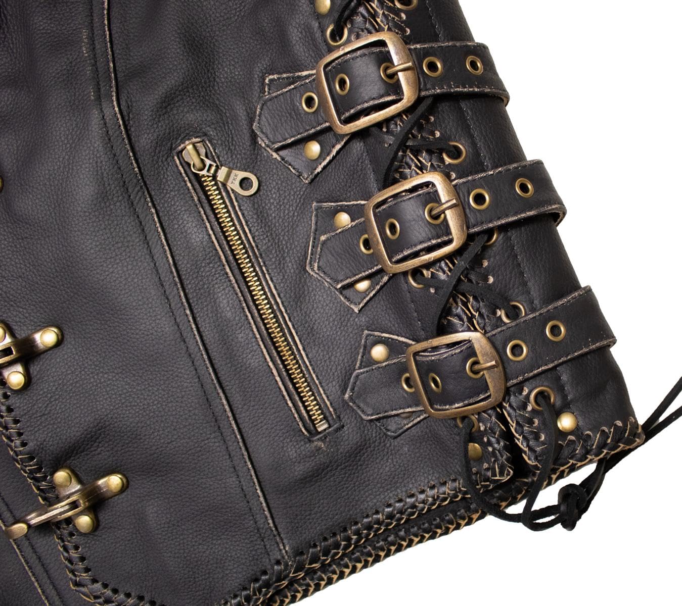 Herren Biker Lederweste mit Messing Schnallen und Karabinern