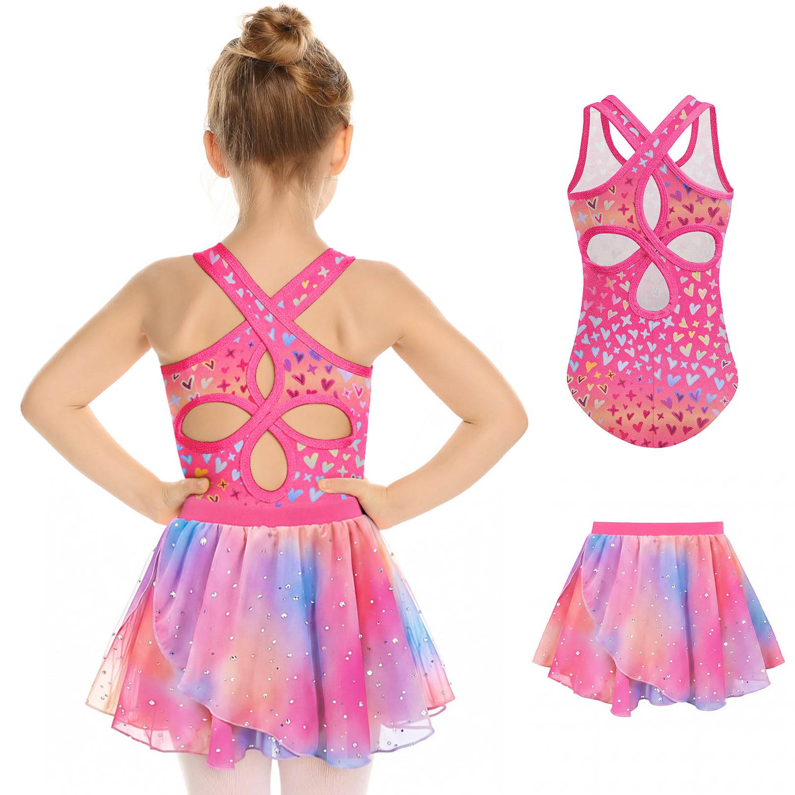 Zaclotre Girls Ballet Leotards Hollow Back Dance Dress with Skirt Combo