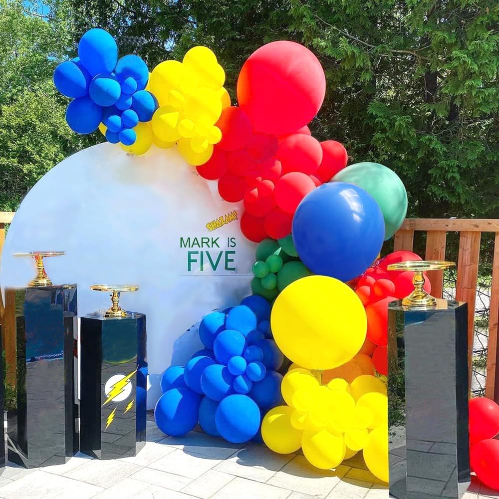 FLOHUAER Red Blue Yellow Green Balloon Garland Arch Kit-Small&Large Red Blue Yellow Green Balloons Party Supplies Compatible with Superhero Themed Party, Birthday Party, Kids' Party, Boys Party