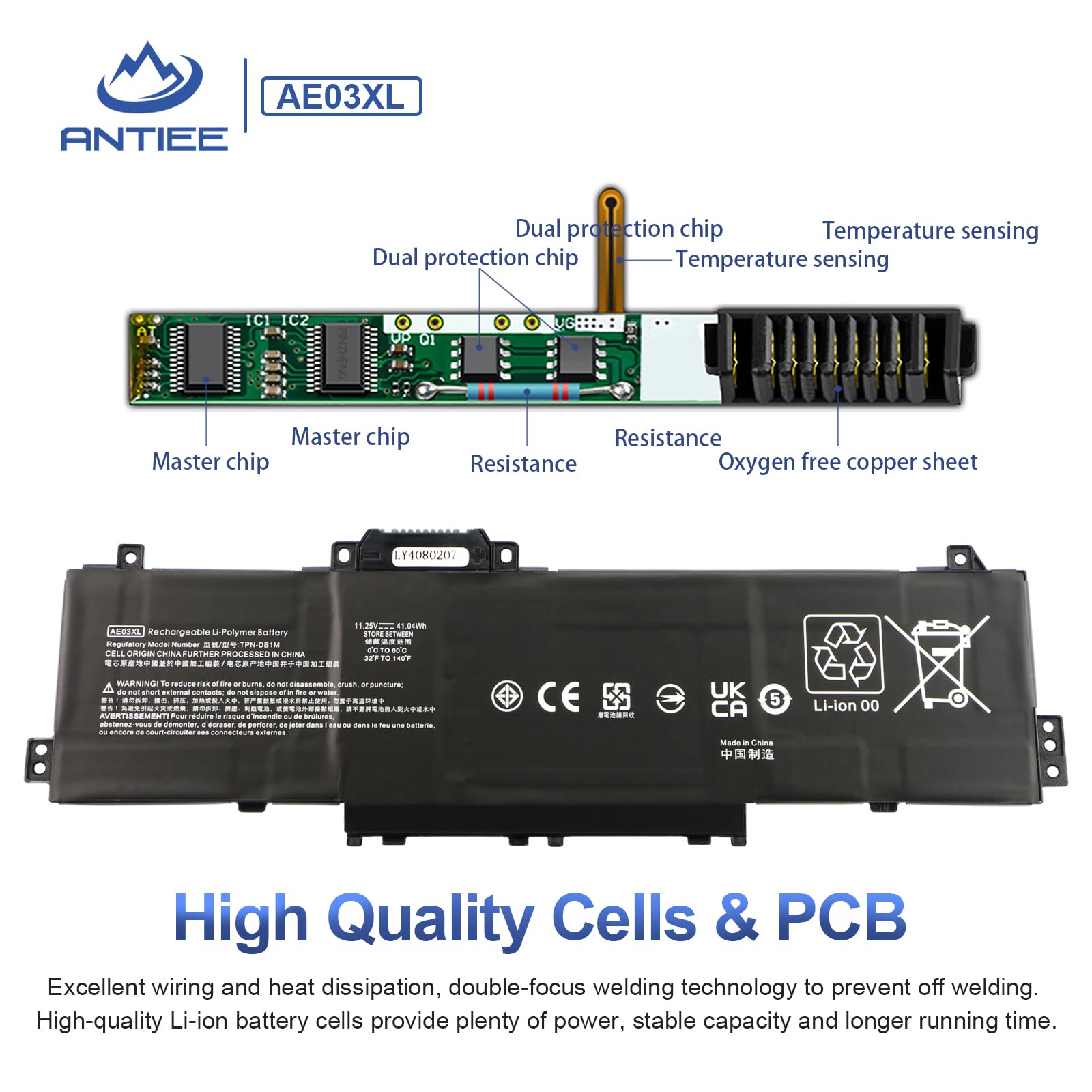 ANTIEE 41.04Wh AE03XL Laptop Batterie Compatible avec HP 240 250 G10 14-EP,15 A11U A11UD GF66 11UD GF76 11UE Pulse 240 G10 84K99PA 834B4PA 834B2PA 85A19EA 836J6PA HSTNN-OB3E TPN-DB1N 11.25V