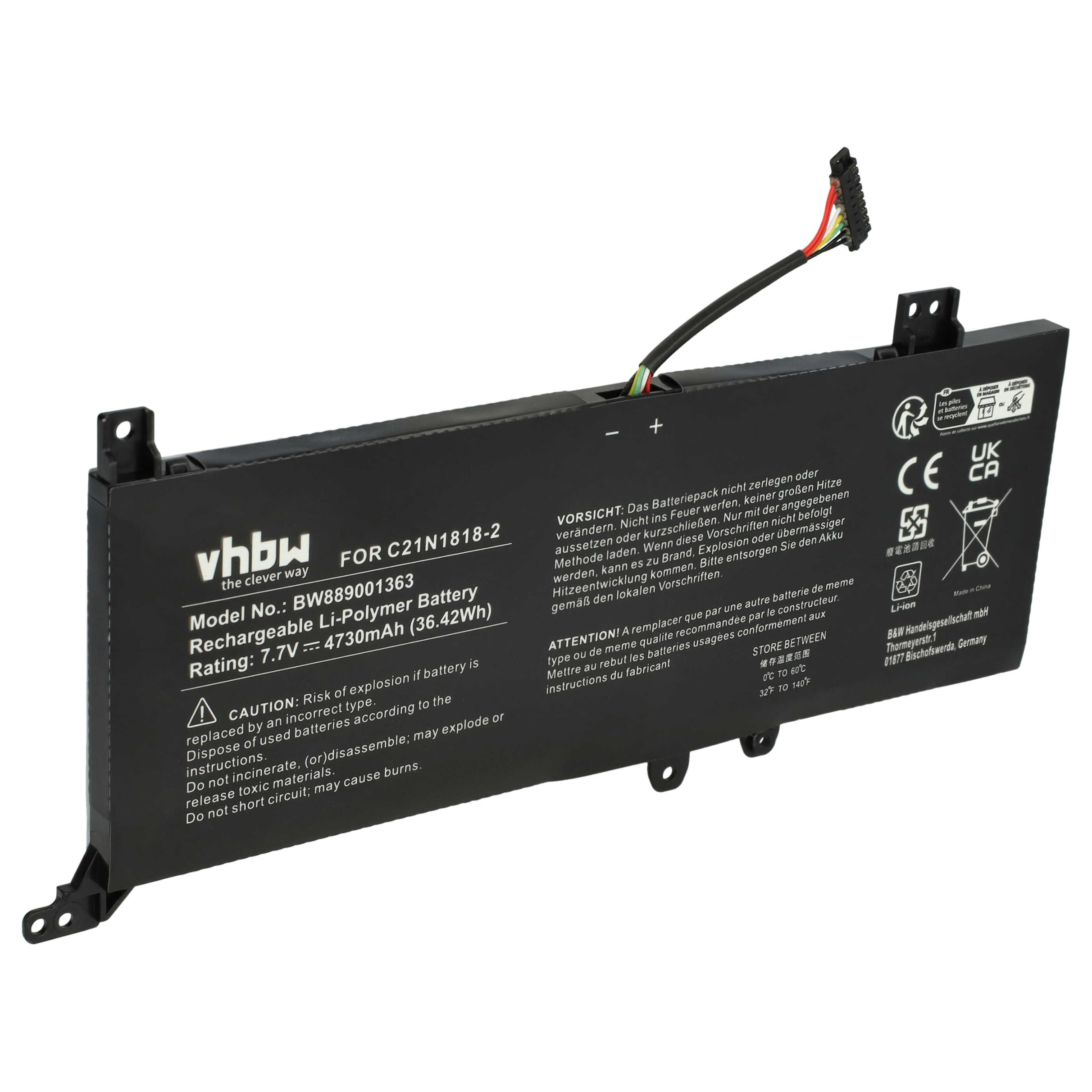 vhbw Bateria kompatybilna z laptopami Asus X515EP, X515F, X515FA, X515J, X515JA, X515JAN, X515JF, X515JP (4730mAh, 7,7 V, litowo-polimerowa)