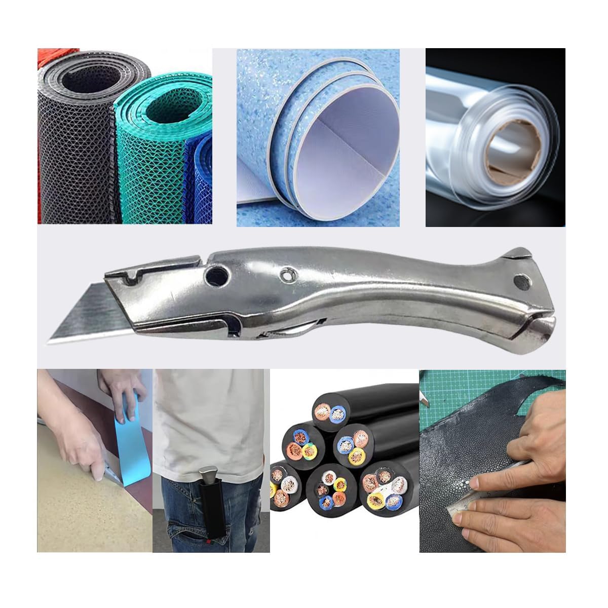 Coltello Multiuso a Gancio con Lame Cutter Trapezoidale e Piccola Lama a Gancio, Taglierino Professionale, Taglierini Professionali, Ideale per Tagliare Rivestimenti per Pavimenti in PVC
