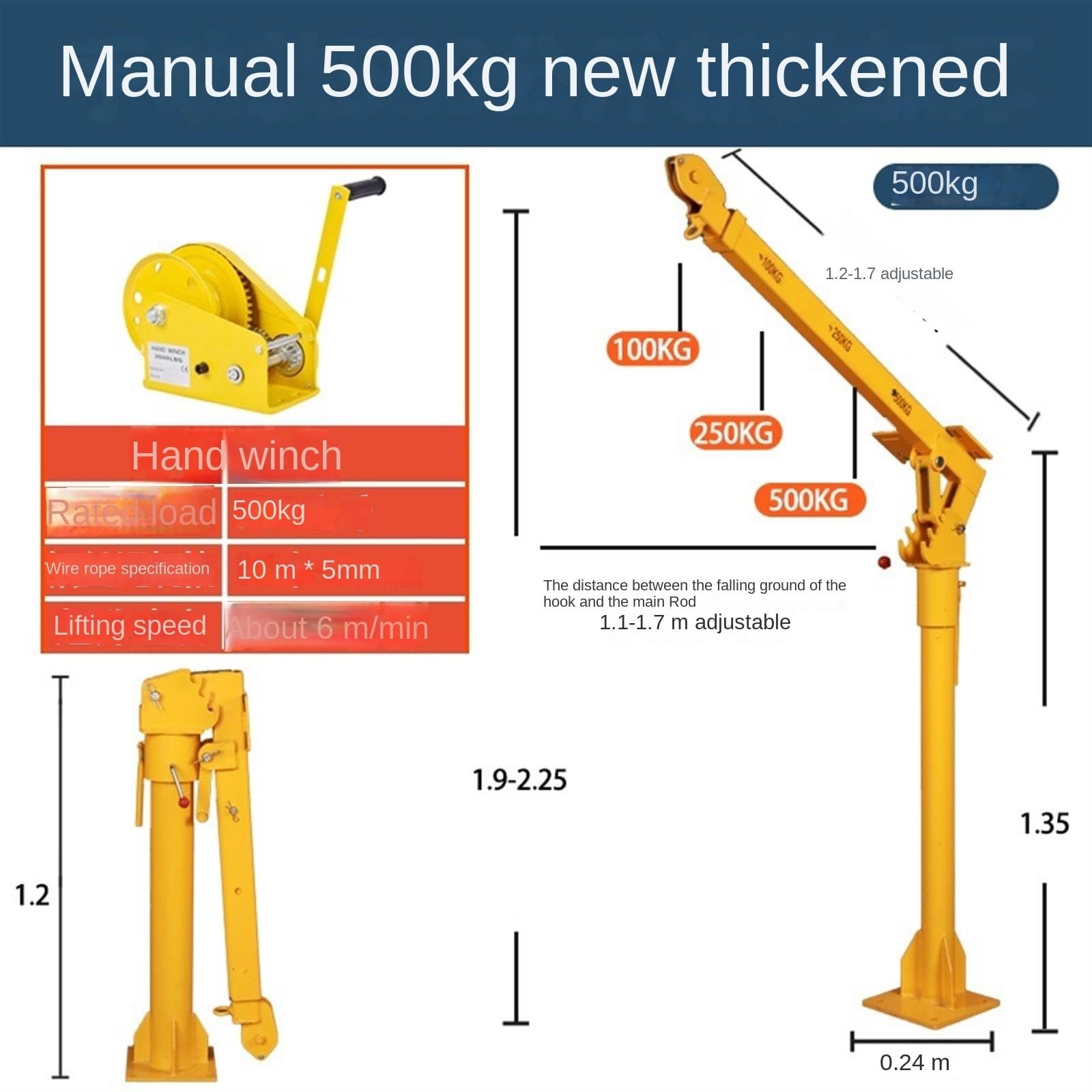 500 kg/800 kg/1 tona montowany na ciężarówce C - 12 V/24 V przenośny podnośnik, ciężki wciągnik wspornikowy do użytku domowego i komercyjnego, ręczny