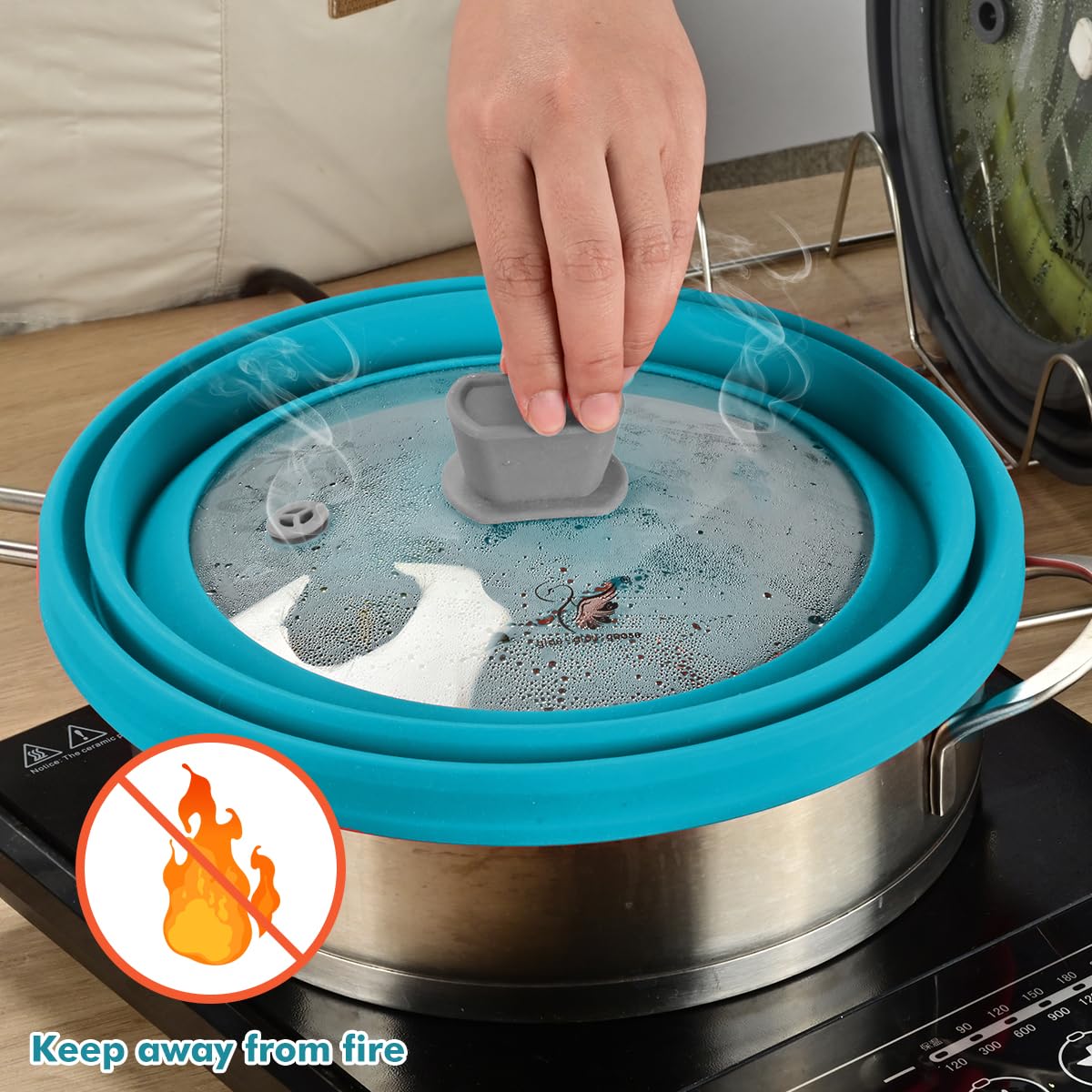 Mikrowellen-Spritzerabdeckung Glasabdeckung Spritzschutz Deckel mit zusammenklappbarem Silikon für Lebensmittelabdeckung, 30 cm, Blau