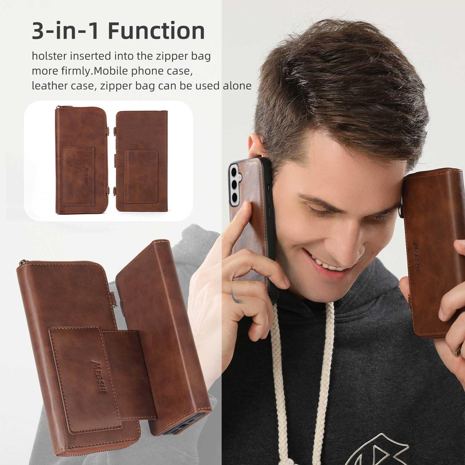 Compatible with Samsung Galaxy S24 Plus S24+ 5G Wallet Case Crossbody Shoulder Strap Stand Leather Card Holder Multi-Function 2in 1 Detachable Magnetic Cell Phone Cover for S24plus 24S+S 24 24+ Brown