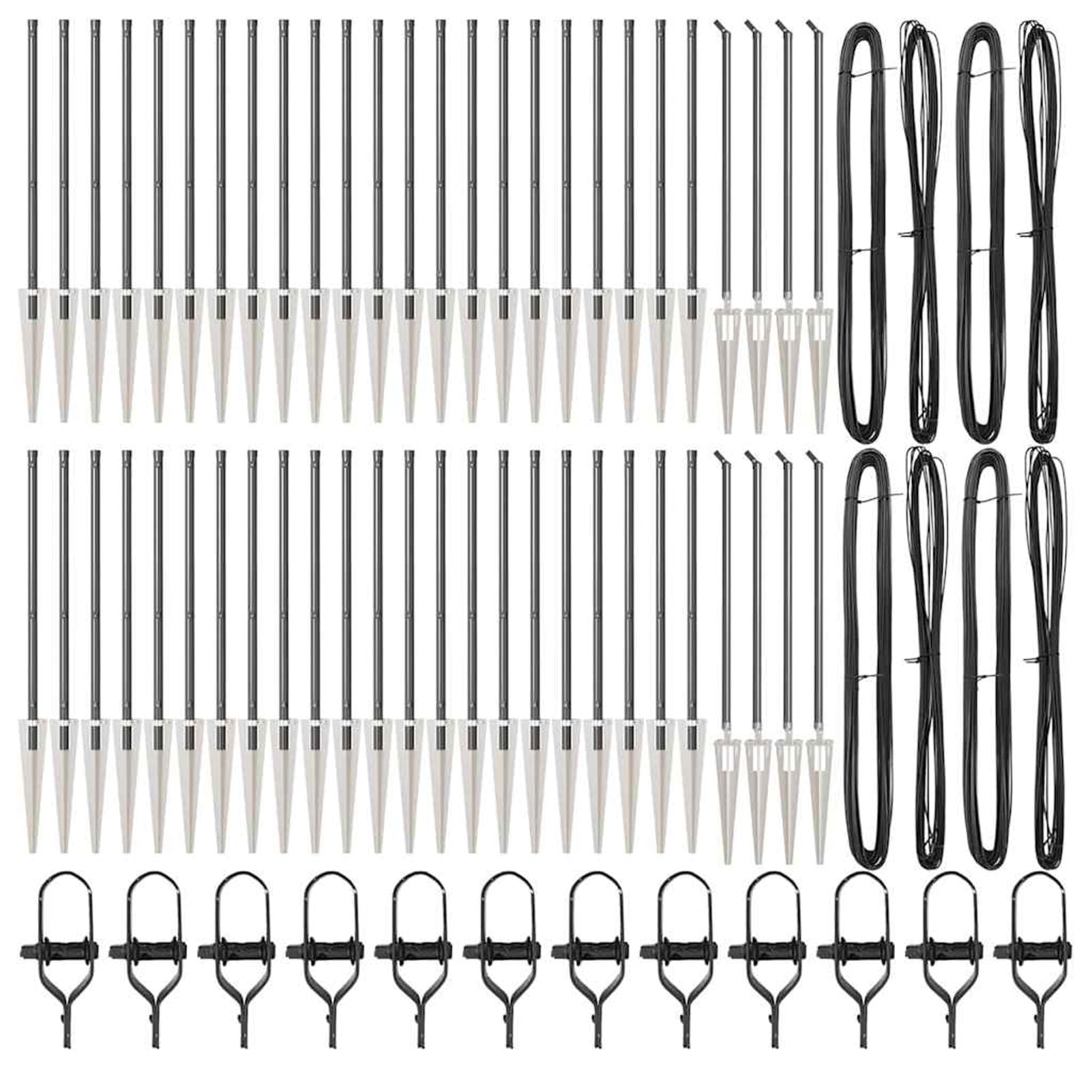 Homgoday Kit Recinzione da Giardino 44 Pali Acciaio Zincato 3,2x60 cm + 8 Angolari, Punte, Fili Tensione, Grigio, 18,65 kg