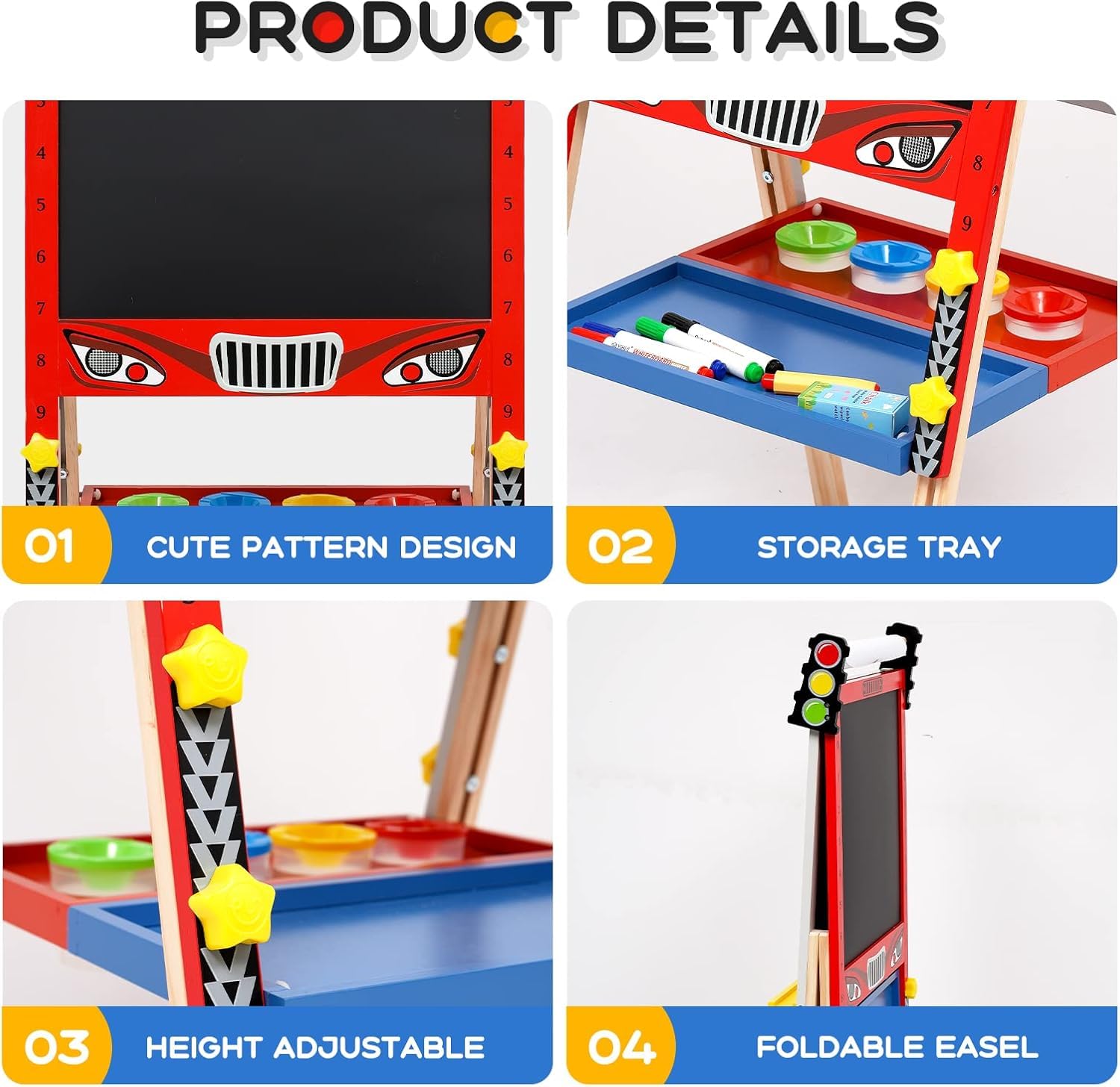 Caballete de madera plegable para niños 3 en 1 con rollo de papel, altura ajustable para niños, fácil con rollo de papel, pizarra blanca y tabla de calcio