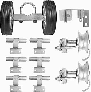 Rolling Gate Hardware Kit for Chain Link Gate Sliding Gate Hardware (6" Rut Runner, 2 Track Wheels, 6 Wall Mounted Track Brackets, 1 Rolo Latch)