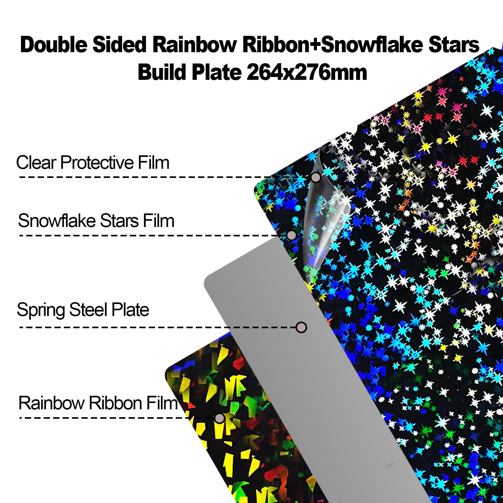 IdeaFormer Nastro arcobaleno+fiocco di neve stelle PEF piastra di pressione 264x276mm, piastra di costruzione PEF in acciaio per molle senza letto di stampa magnetica per stampante 3D Anycubic Kobra