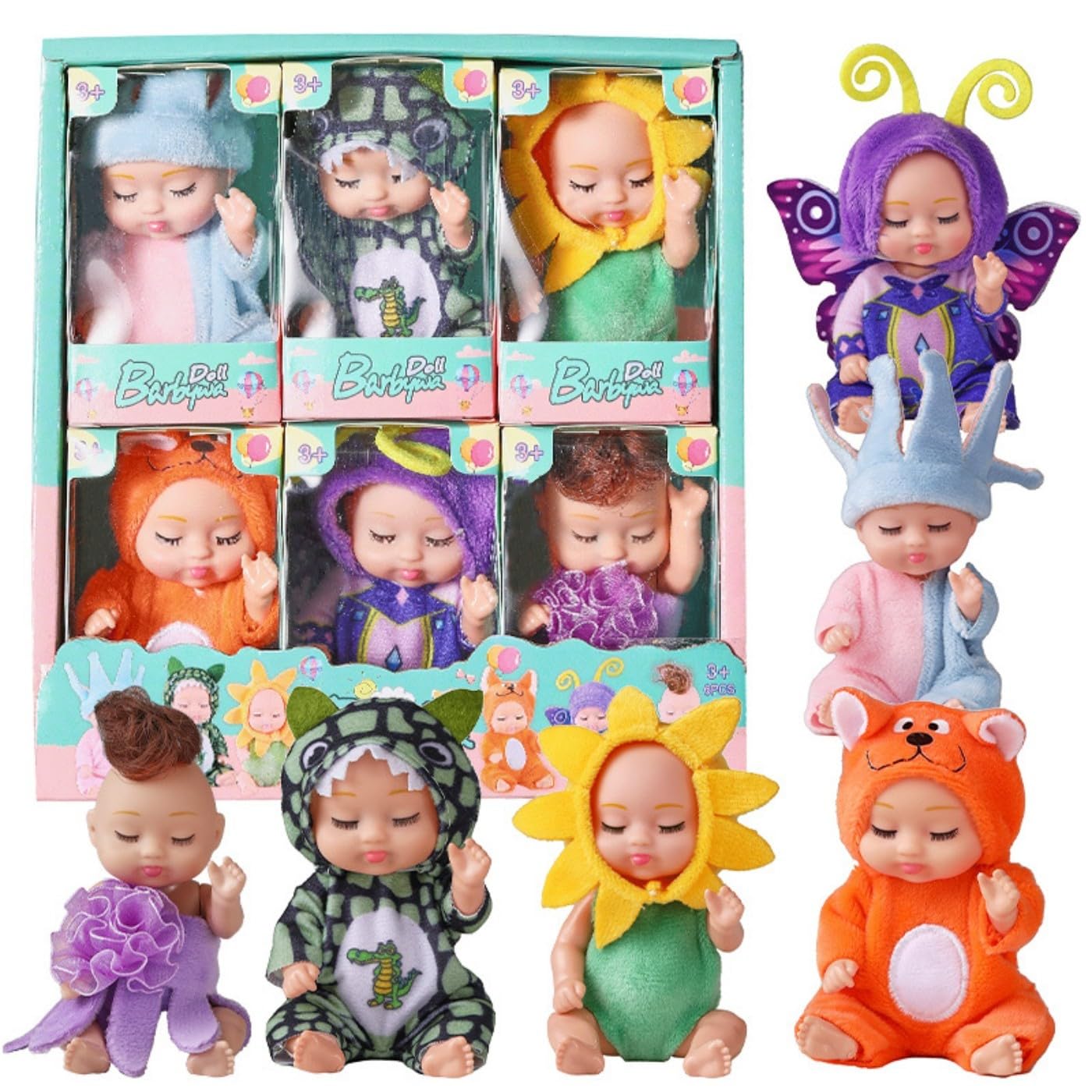 4 Inch Mini Baby Dolls 6pcs Set Cute Realistic Baby Dolls Toys with Handmade Doll Clothes for Suitability Kids 3 and up Forest