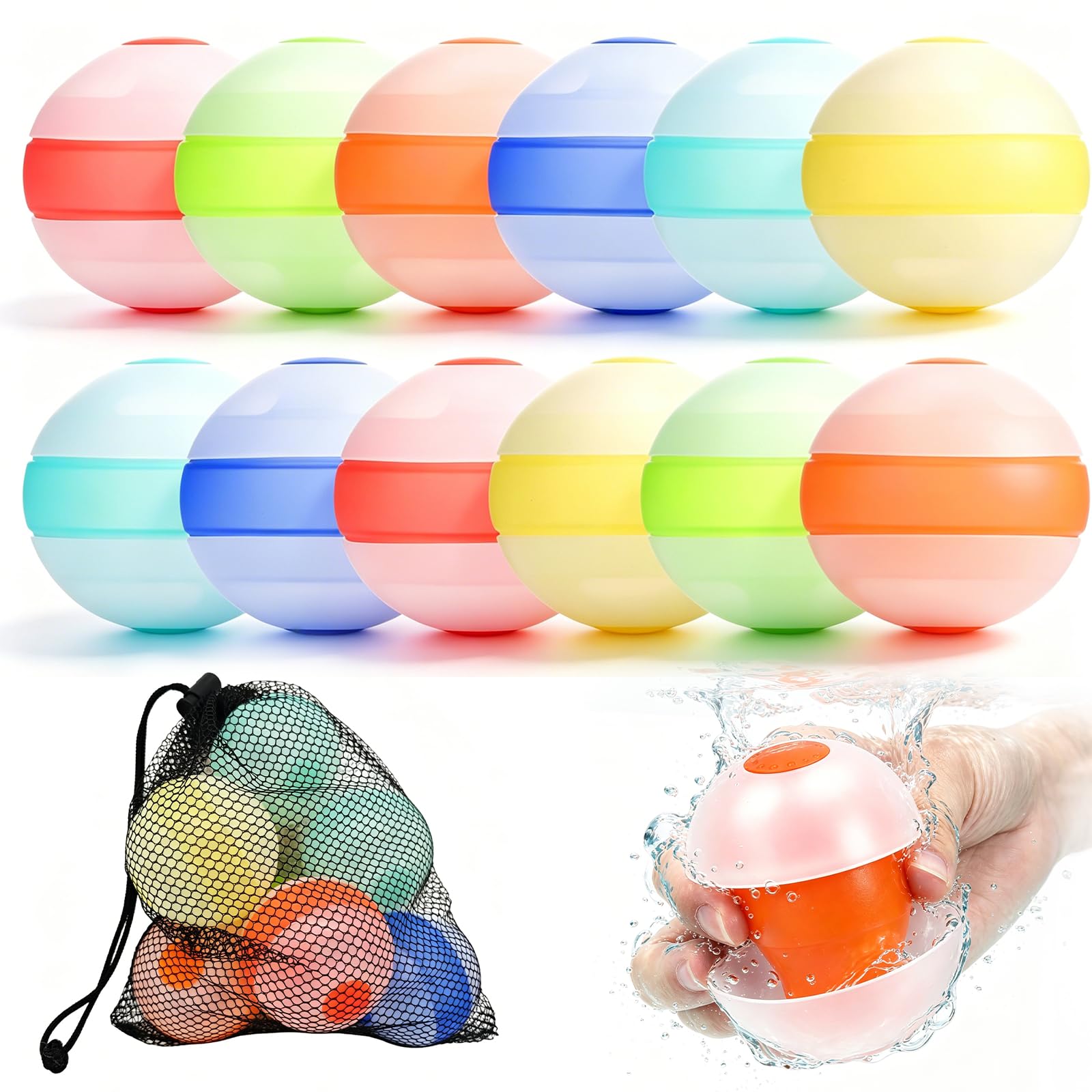 Photo 1 of 12Pcs reusable water balloons - Quick Fill Refillable Silicone Water Balloons, Outdoor Games for Pool, Beach, Backyard and Summer Party, A great gift for children ages 3–14