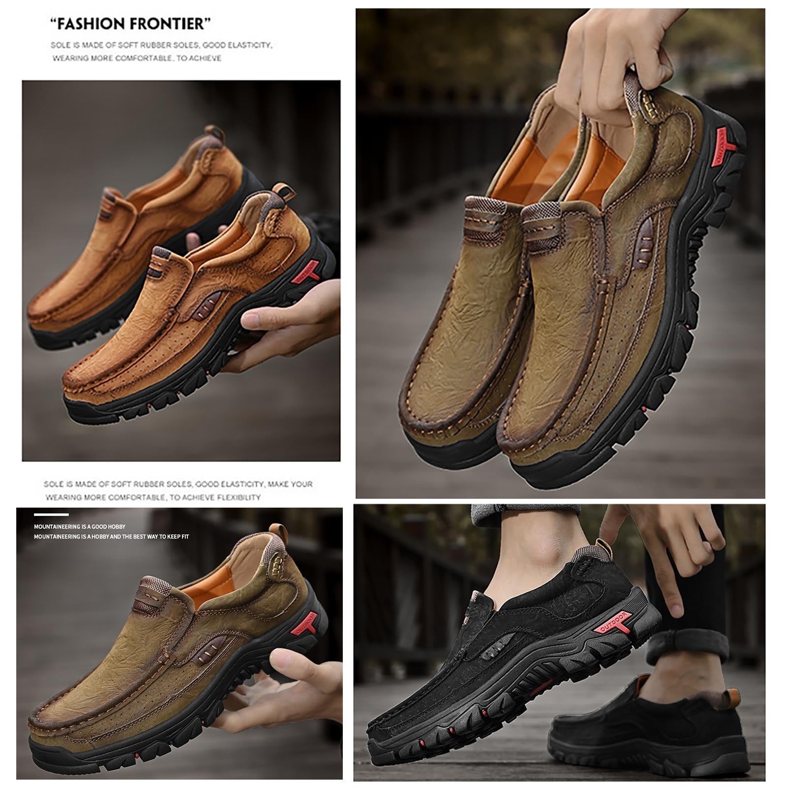 Scarpe in Pelle per Uomo Pantofola Casual Elegante Leggero Traspirante Low-Top Outdoor Slip-on Scarpe Casual Elasticizzate Comode Scarpe da Barca