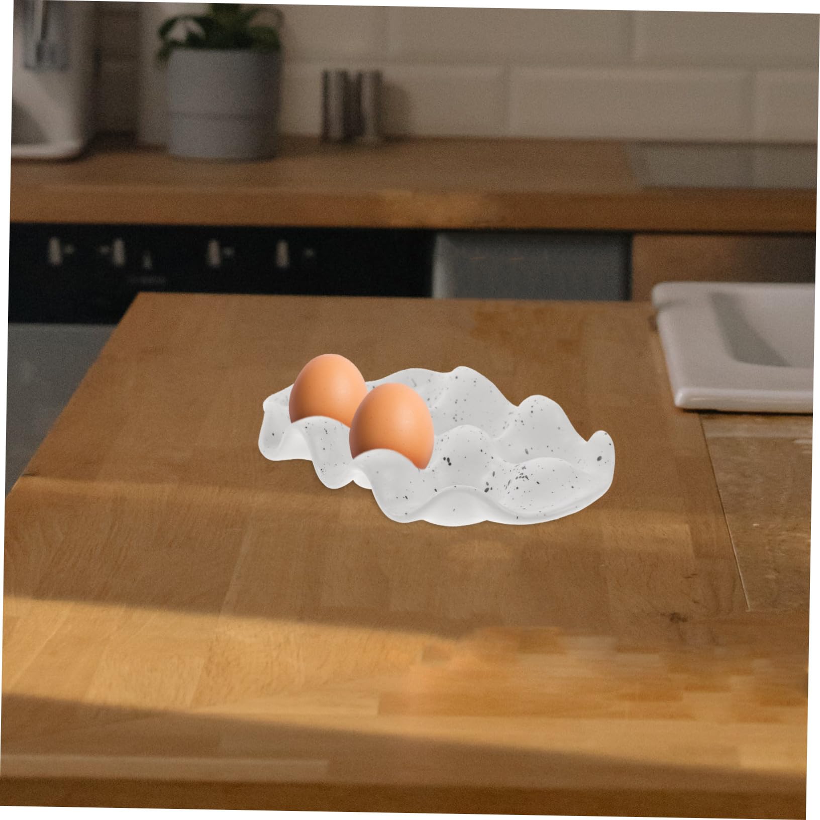 Plateau à Œufs Céramique 6 Cases Beige Pointillé Support de Rangement Résistant la Cuisine Maison Réfrigérateur