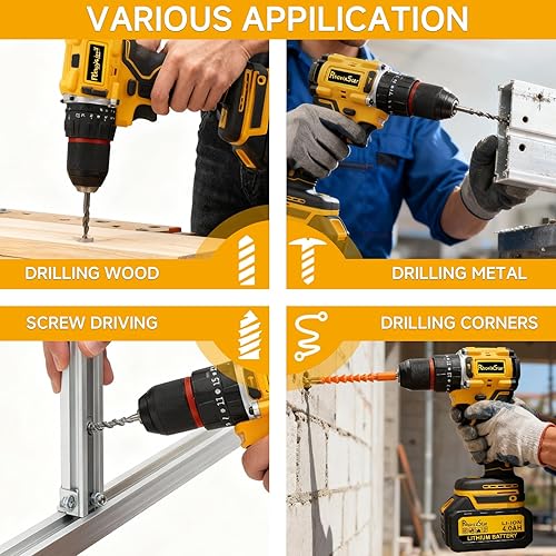 Miniatura 7 de Juego de taladro inalámbrico con batería y cargador, juego de herramientas de taladro eléctrico de 20 V, portabrocas sin llave de 12 pulgada,