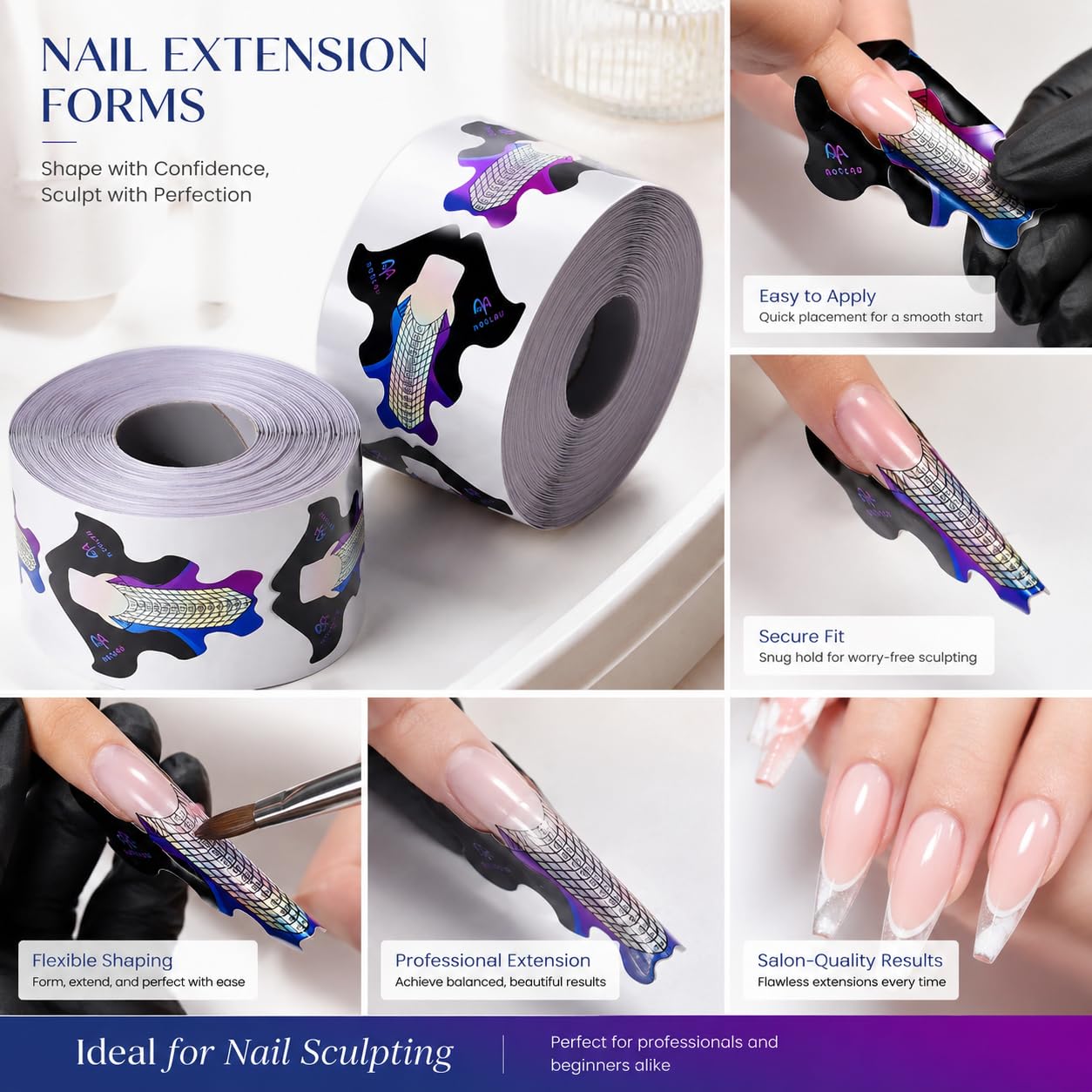 200 Modelli Unghie Autoadesivi per Ricostruzione Unghie, Nail Forms Professionali per Gel e Acrilico, Cartine Unghie con Scala Graduata