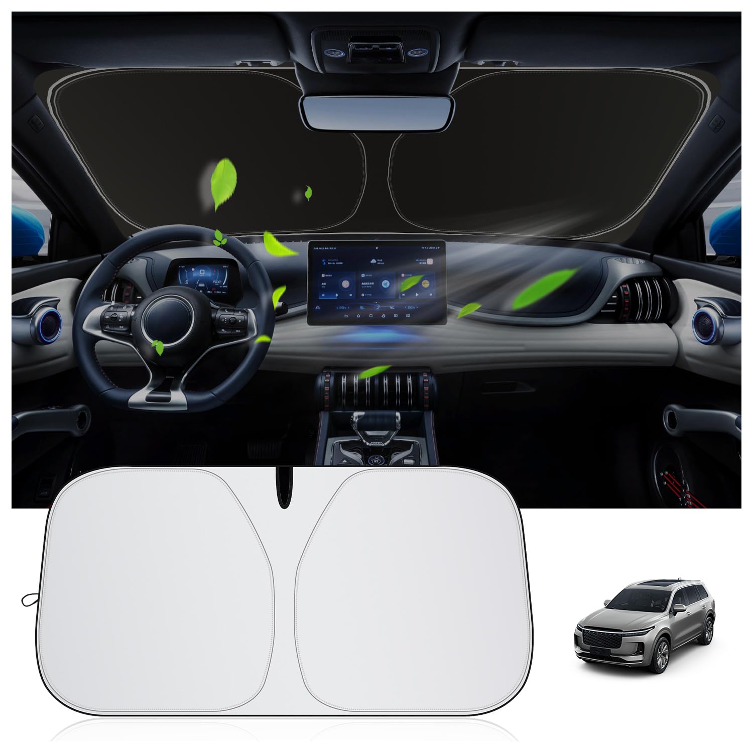 Pare-Soleil Voiture SIGANDG 240T Argent Titane - 145x80cm, Isolation Thermique Et UV