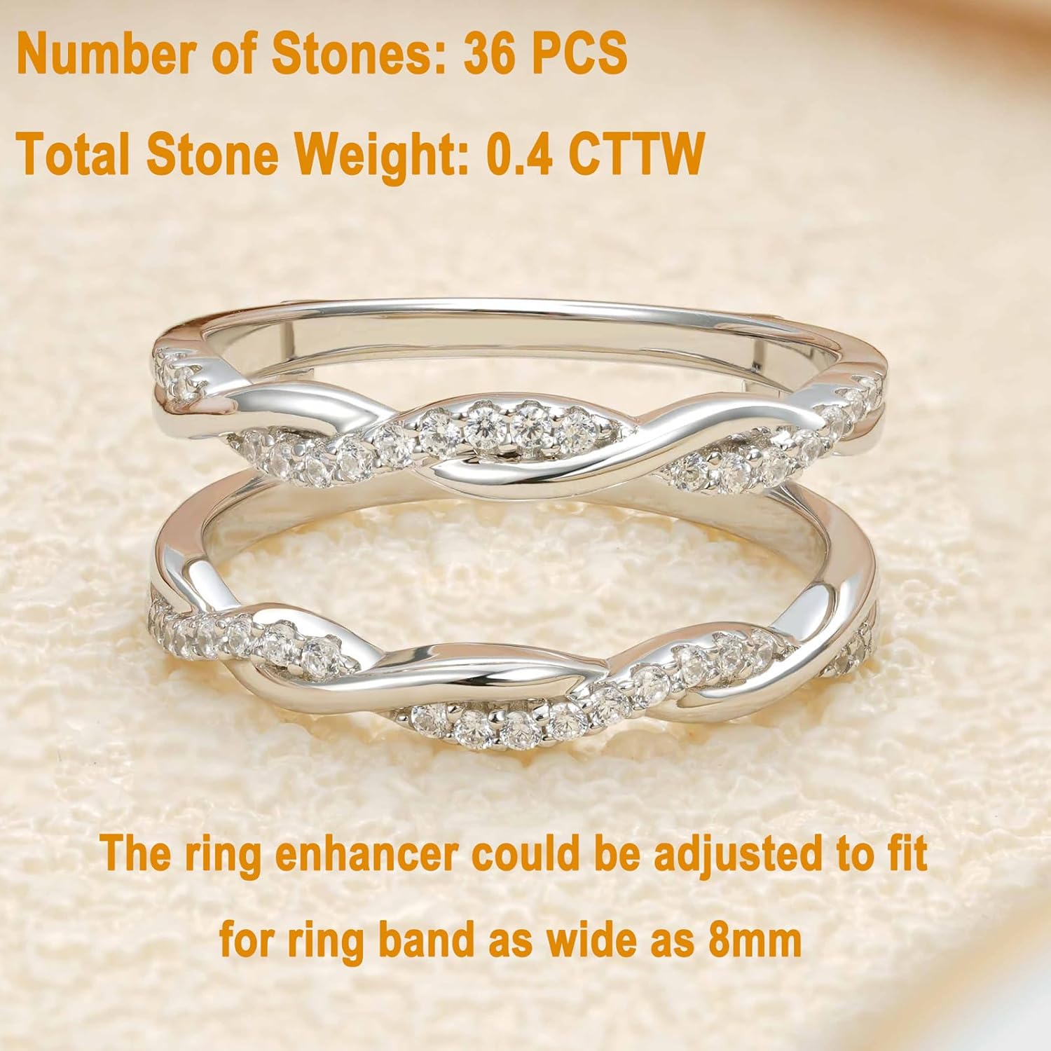 Infinity Twisted Ring Enhancers for Engagement Rings Guard Wrap Stackable Wedding Bands for Women Half Eternity Ring AAAAA Cubic Zirconia Cz Size 5-10