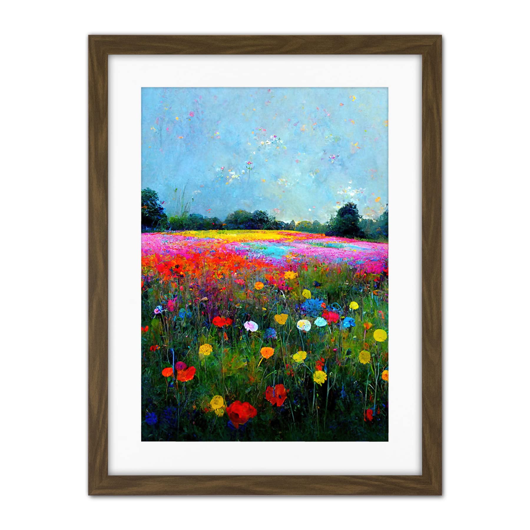 Doppelganger33 LTD Delicate Wildflower Meadow Abstract Colourful Modern Artwork Framed Wall Art Print 18X24 Inch