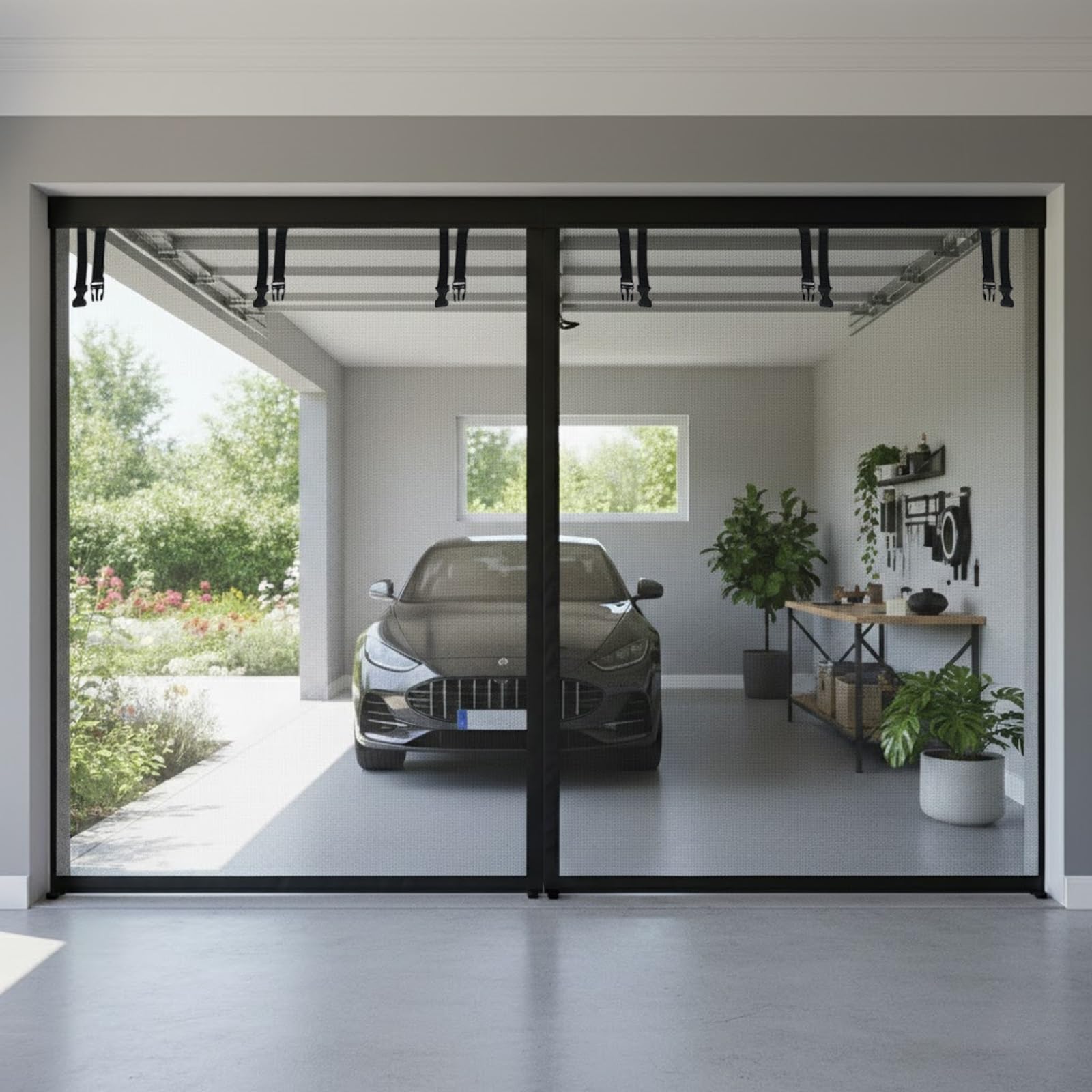 Mosquitera De Garaje, Mosquitera Puerta Magnetica Puerta De Garaje, Cortina Para Puertas De Garajes, Cortina De Pantalla Resistente Manos Libres Para Garajes, Porche(Blanca,488 x 213 cm(16 x 7 ft))