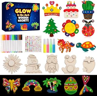 MEOUNEQU Glow in The Dark Wooden Art Craft Supplies Painting Kit