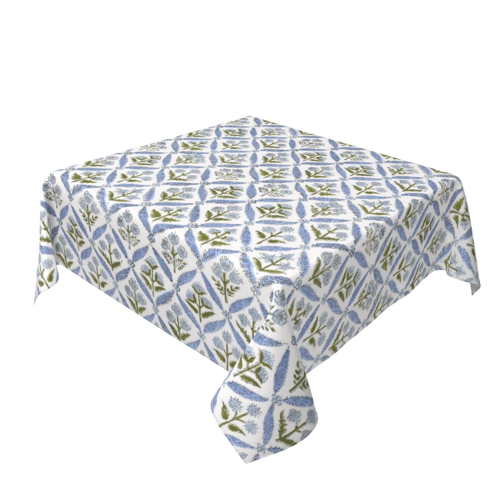 Floral Square Tablecloths 54x54 Inches Boho Blue Flower Decorative Square Tablecloth Decoration Washable Reusable Rustic Block Print Floral Table Cover for Home Kitchen,Dining Room,Picnic Decor — image 1