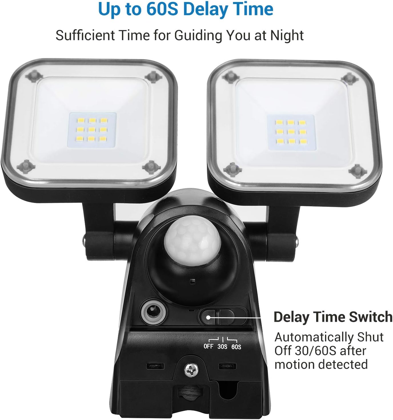 DEWENWILS Outdoor Motion Sensor Light, Battery Powered Flood Light, LED Security Light with 2 Adjustable Heads, 800LM 6000K Super Bright, IP44 Waterproof Auto ON/Off for Garage, Yard, Porch