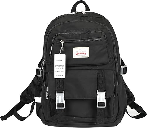Miniatura 7 de SCIONE Mochilas para adolescentes y niñas, mochila negra para laptop, estudiantes de secundaria, escuela, universidad, mochila de viaje para mujeres
