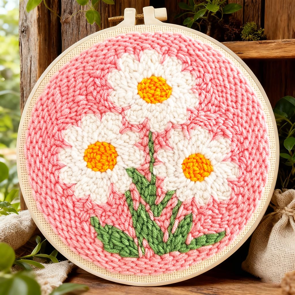 Punch Needle Kit for Beginners Adults-Flower Daisy,with Video Tutorial