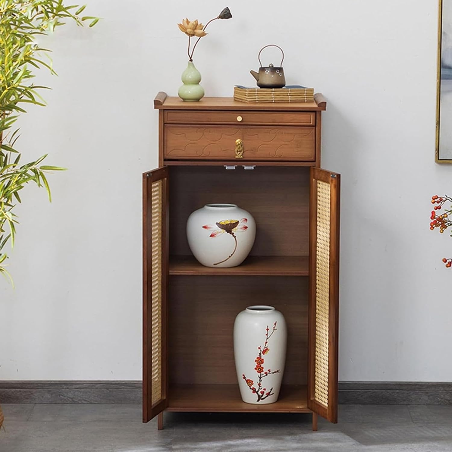 Altar Table, Shrine Altar Table, Altars Tables with Double Door Storage, Chinese Buddhist Temple Meditation Cabinet, Cabinet Pedestal Offering Tables for Home Incense(Brown,L42cm/16.5'')