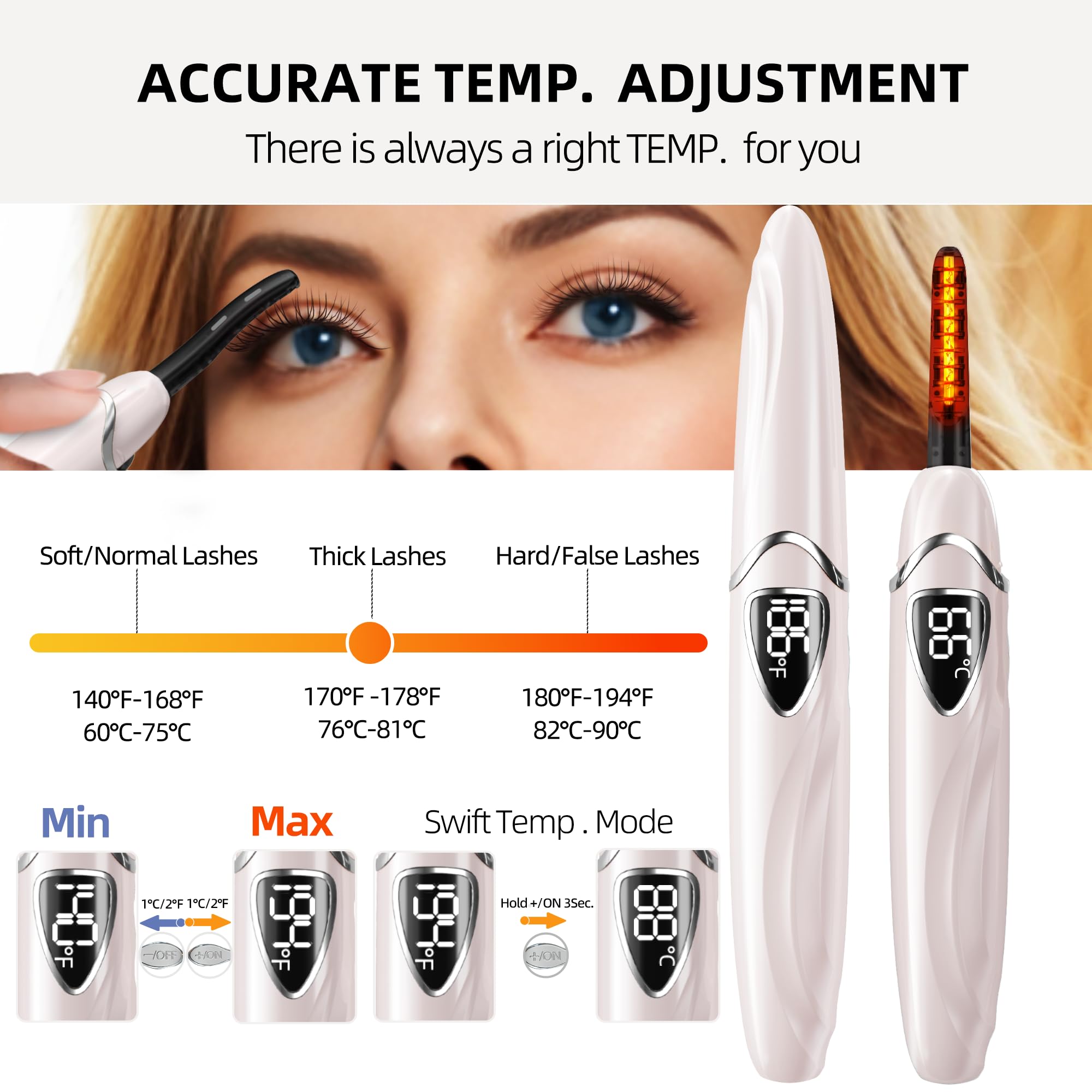 Heated Eyelash Curler, S600 Heated Lash Curler, Accurate Temperature Control Electric Eyelash Curler Heated - Intelligent Power Off, Fast Heating (Coral/Silver, S600-148MM)
