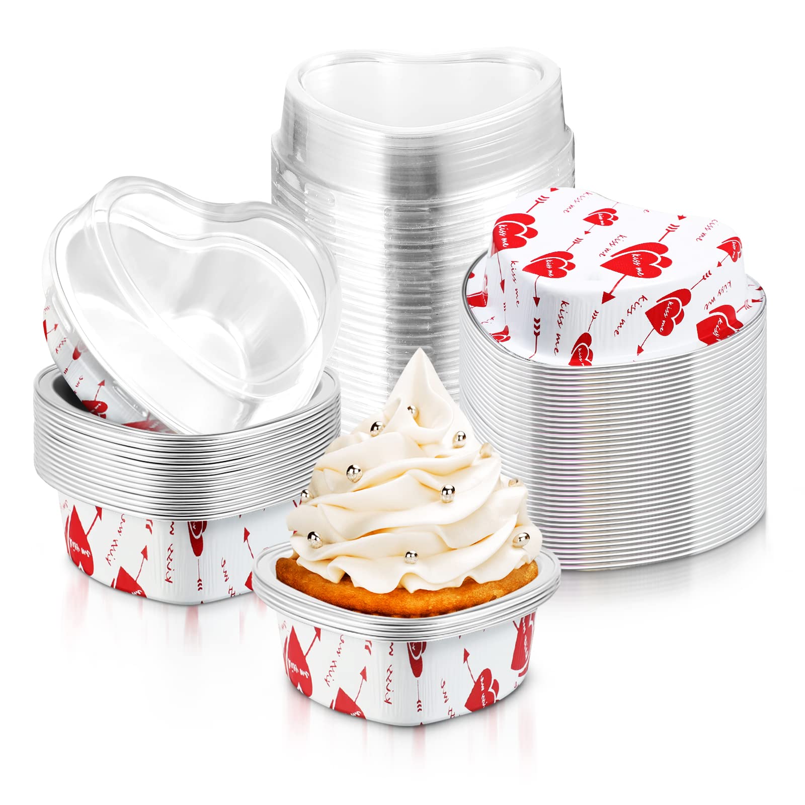 Amazon | アルミホイルケーキパン ハート型カップケーキカップ 蓋付き