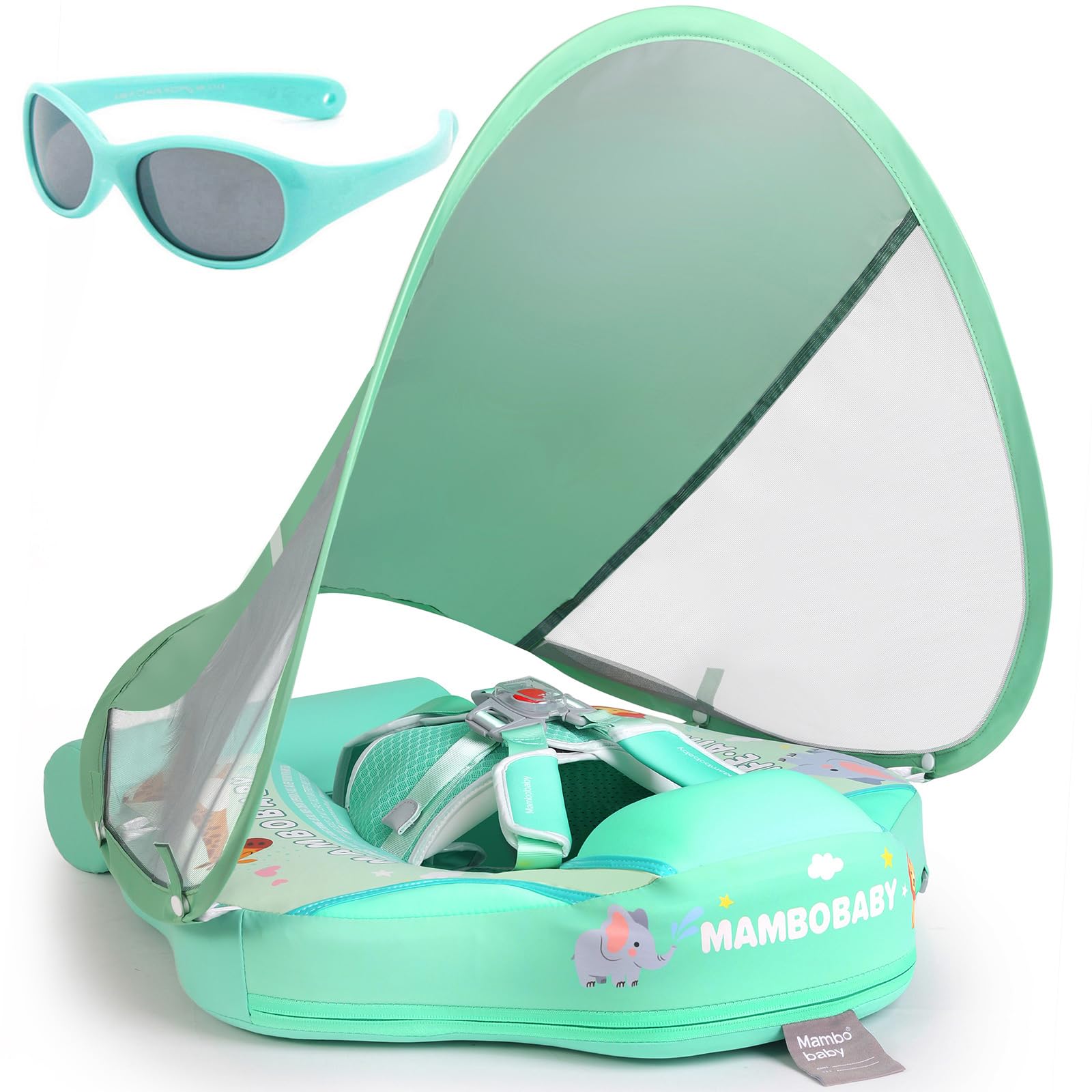 Newest Add Tail Avoid Flip Over Mambobaby Non Inflatable Baby Swim Float with Canopy UPF 50+ Vest Air Free Water Smart Swim Trainer Solid Infant Pool Waist Ring