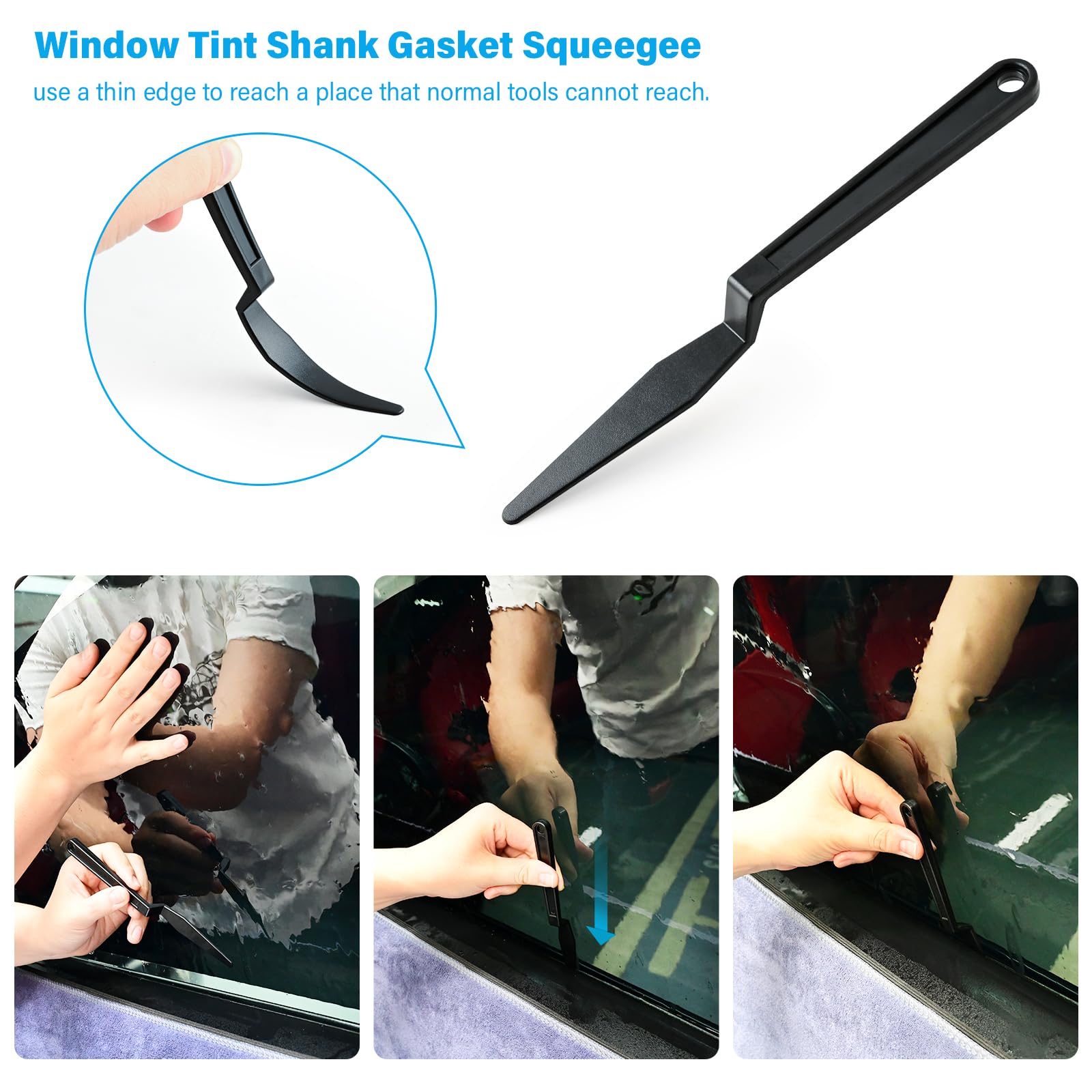 Gomake - Kit de tinte de ventana de vinilo para ventana, kit de aplicación de tinte para ventana de coche con pequeña escobilla de goma, escobilla de vinilo, escobilla de goma para juntas de vástago,