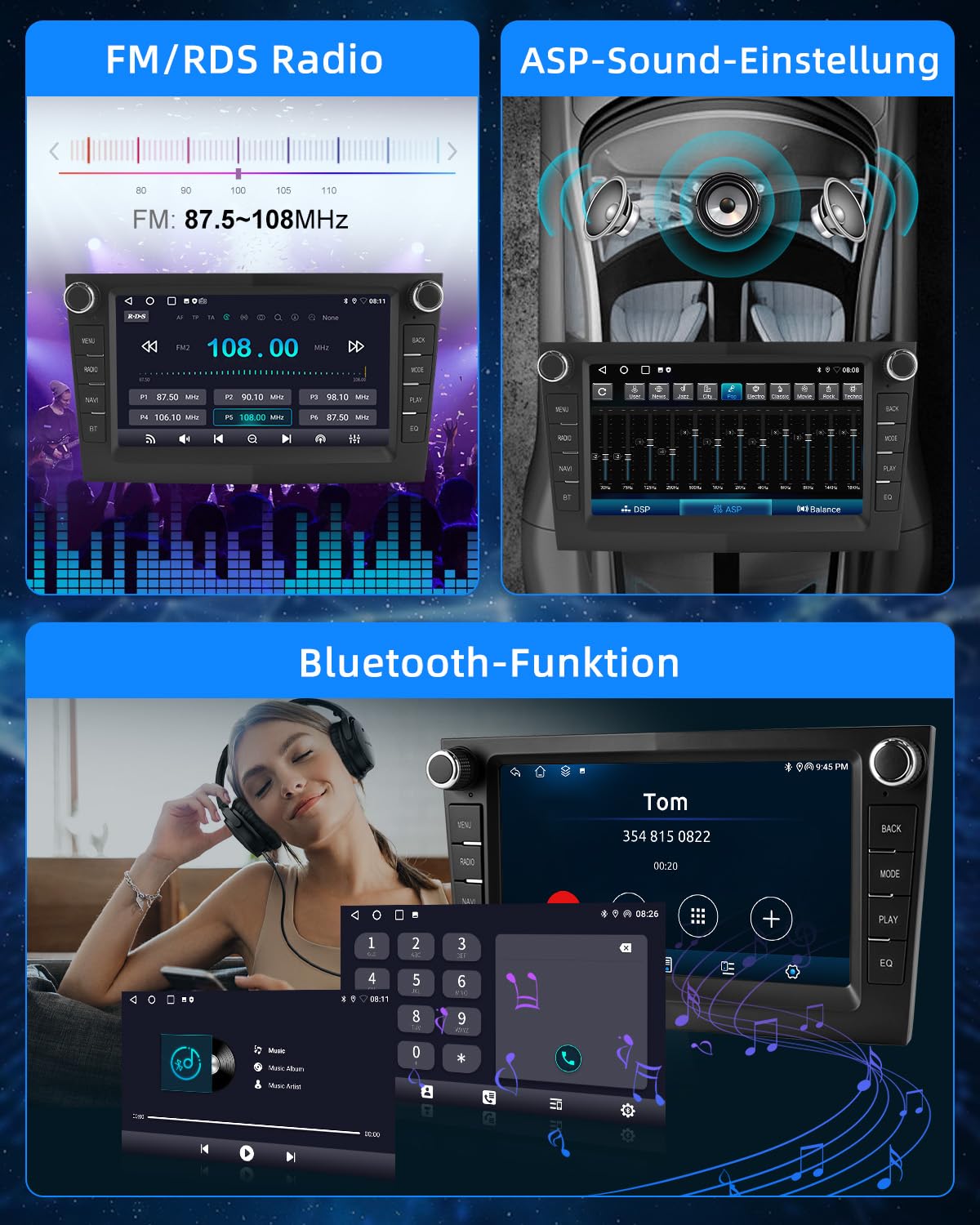 ESSGOO 6+128G Wireless Autoradio Android 15 mit Carplay und Android Auto Für Opel Astra H Corsa C/D Vectra C Zafira 7 Zoll IPS Touchscreen Bluetooth FM RDS GPS Schwarz