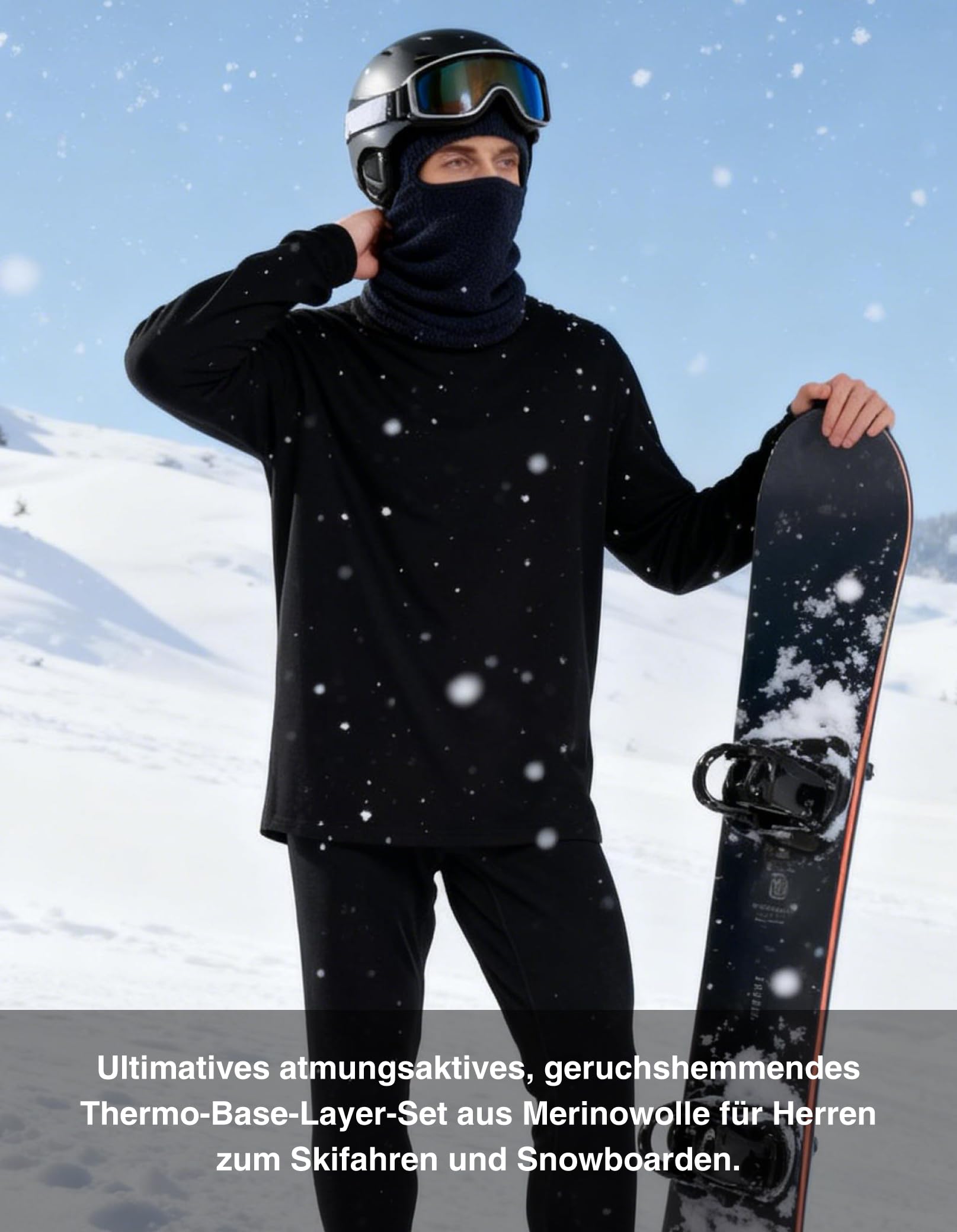 Merinowolle Thermounterwäsche Herren, Set aus Ober- und Unterteil | Ober- und Unterteil aus feiner 17,5-Mikron-Merinowolle für atmungsaktive Wärme, Feuchtigkeitsmanagement und kalte Tage.