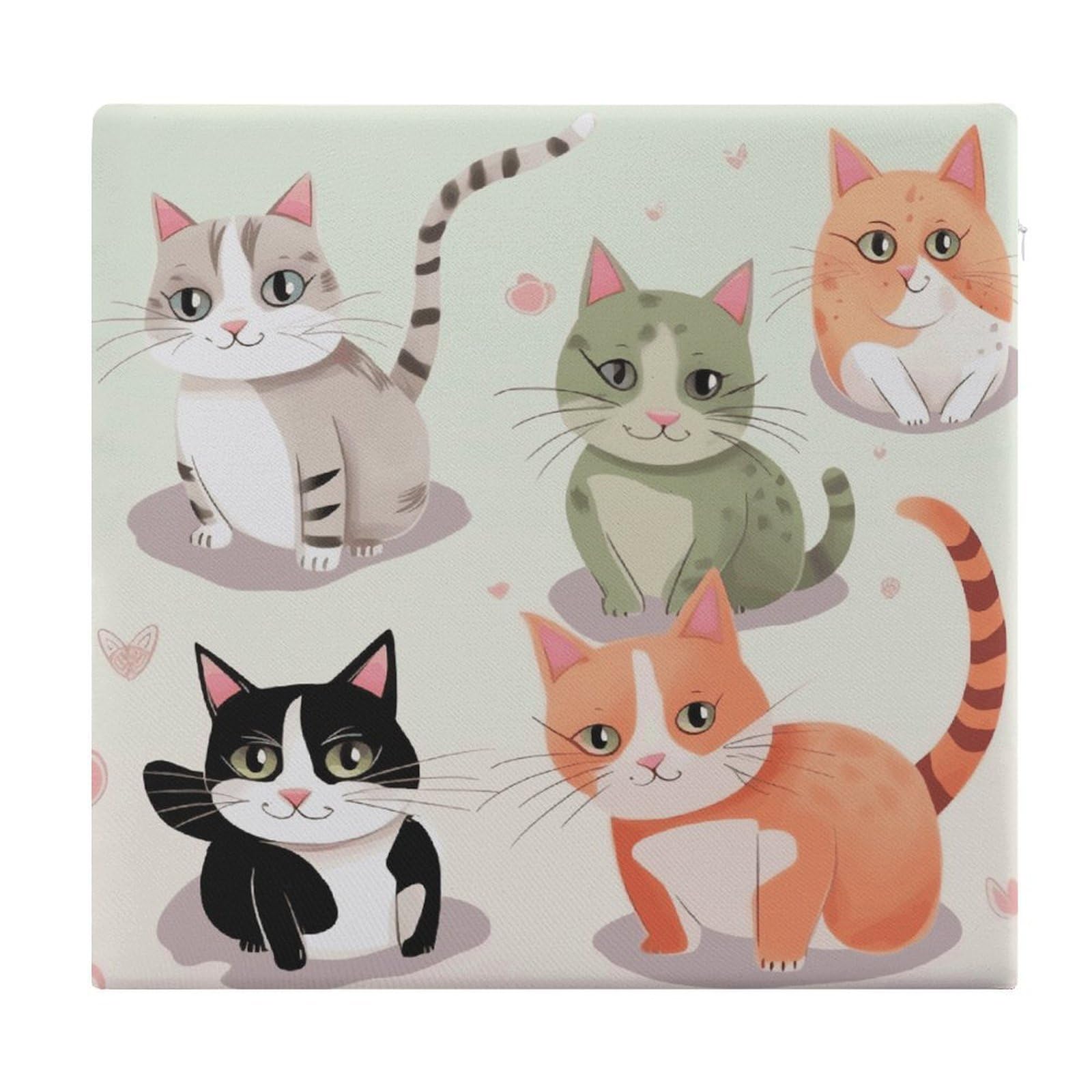 MUSM Lovely Cartoon Cats Chair Cushions Square Indoor Dining Chair Pads Breathable Seat Cushion Memory Foam Pad Ultra Soft Warm Floor Cushion for Kitchen Office Car 13.8”x15”