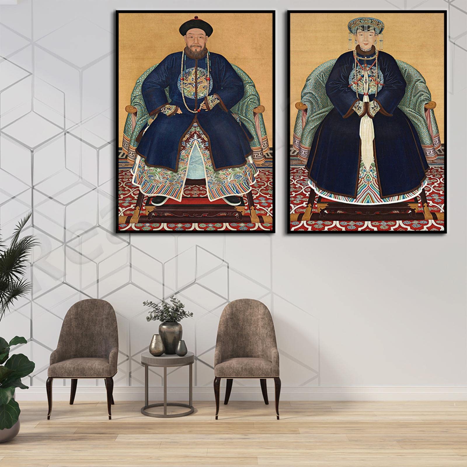 2 Pósters Vintage De Emperador Y Emperatriz China - Decoración Antigua Dinastía Qing, 40x27 Cm Cada Uno, Sin Marco