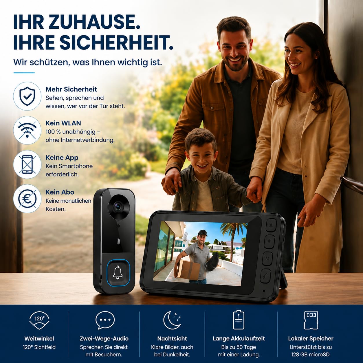 TKMARS Türklingel mit Kamera Kabellos,4,5-Zoll Monitor,Kein WLAN Keine App | 2,4GHz Funkverbindung, Zwei-Wege-Audio, 120° Weitwinkel, Infrarot-Nachtsicht, automatische Aufnahme, 128GB Speicher